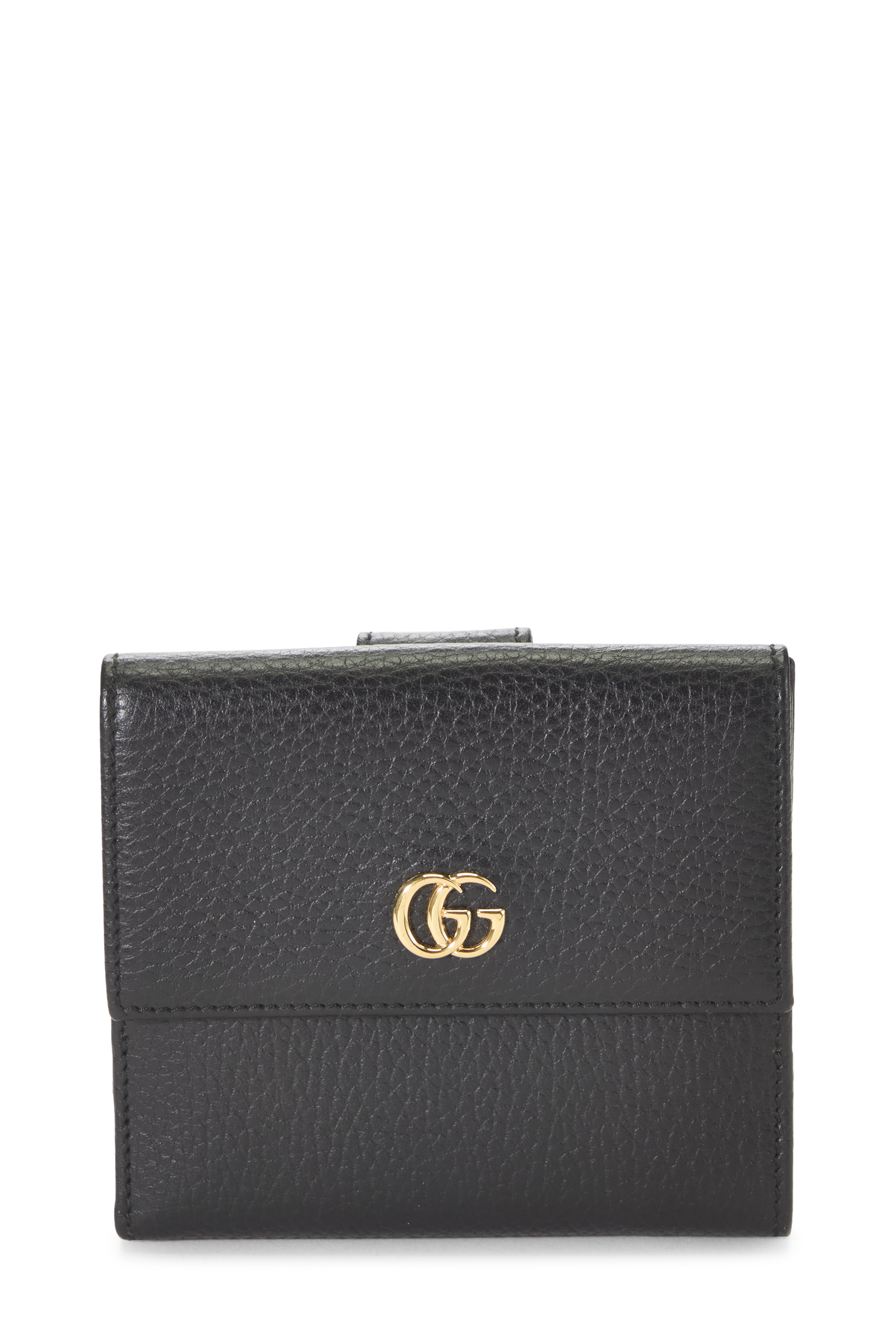 Women's Gucci Black Grained Leather Interlocking GG French Flap Wallet in Black