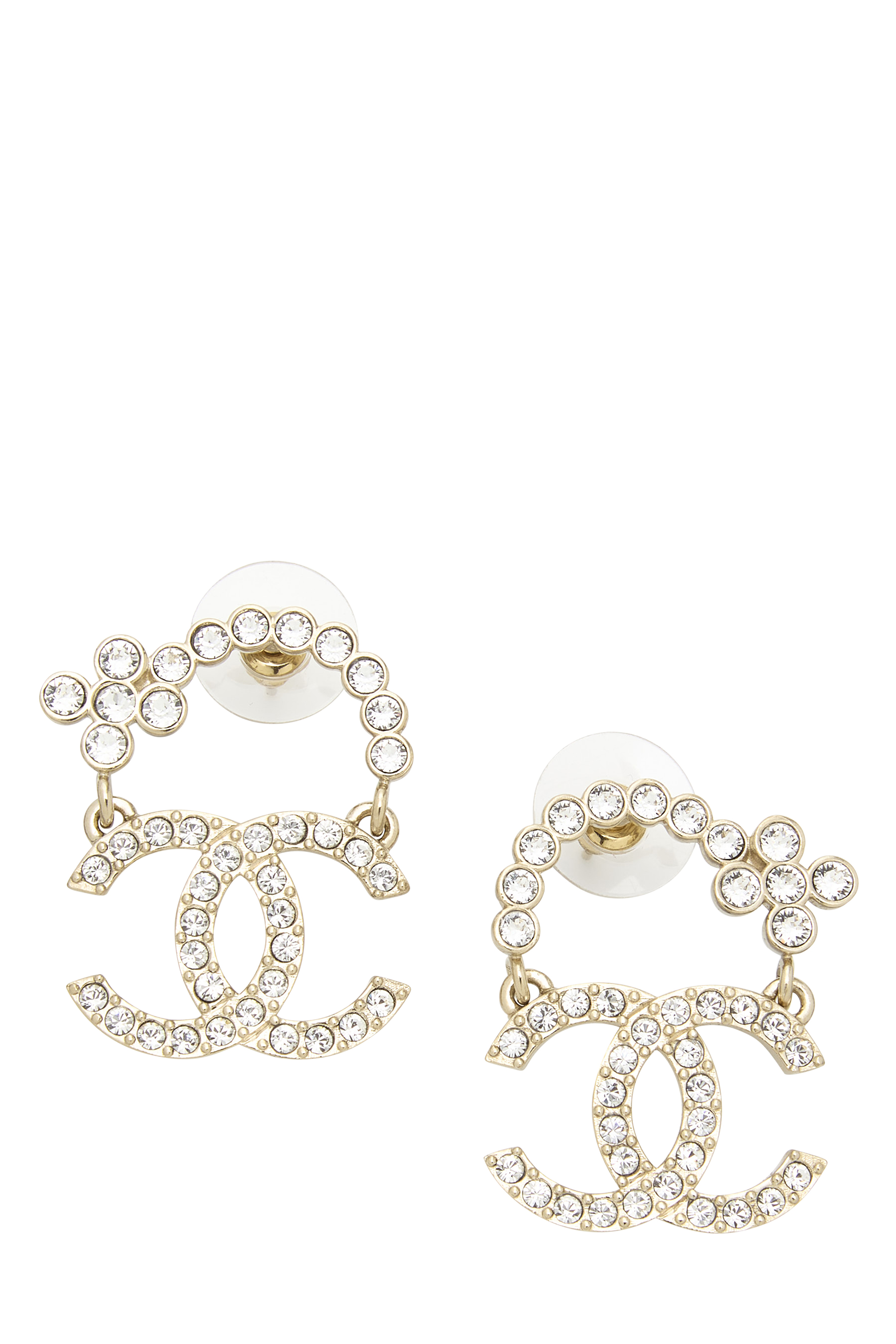 Women's Chanel Gold & Crystal 'CC' Earrings in Gold