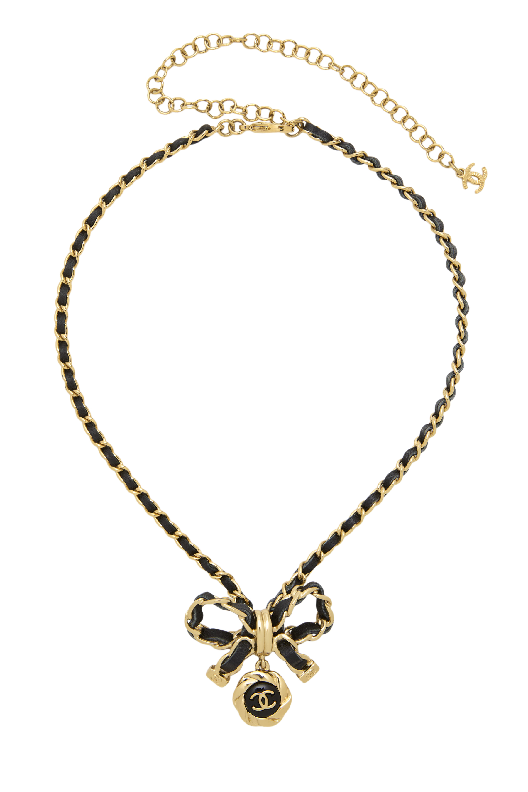 Women's Chanel Black & Gold 'CC' Bow Necklace in Gold