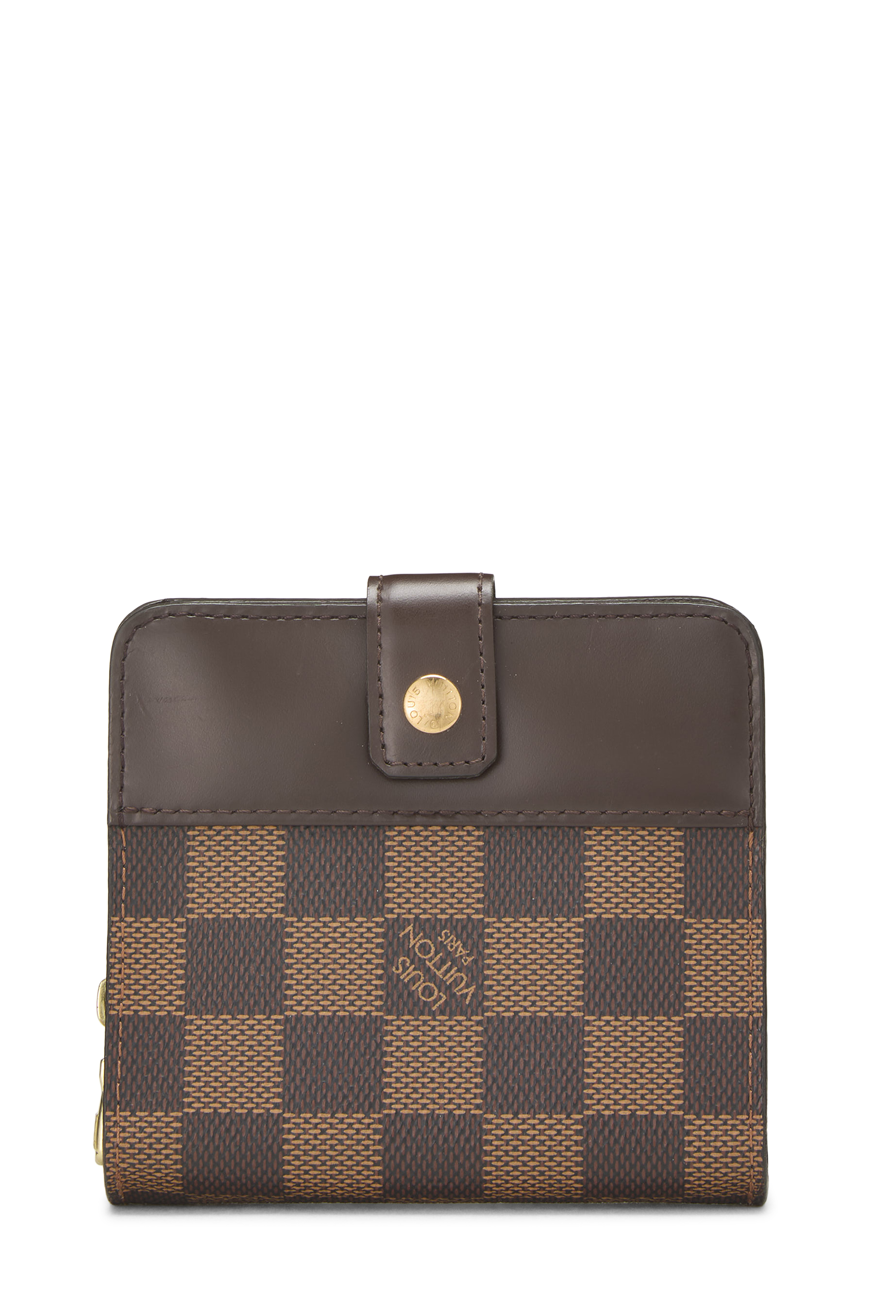 Women's Louis Vuitton Damier Ebene Compact Snap Wallet in Brown