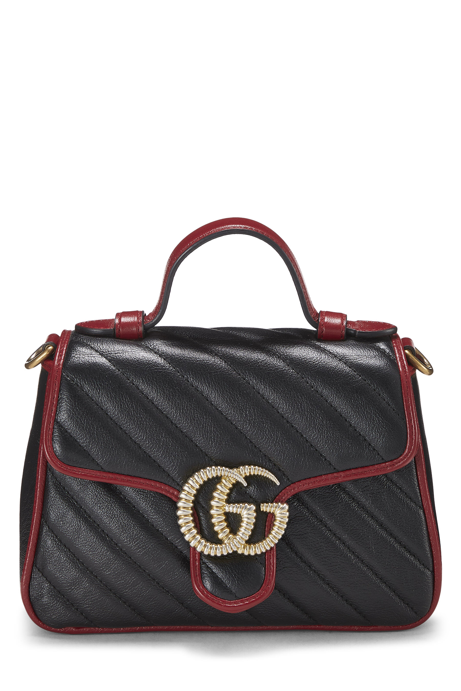 Women's Gucci Black Leather Torchon Marmont Top Handle Flap Bag Mini in Black Mini