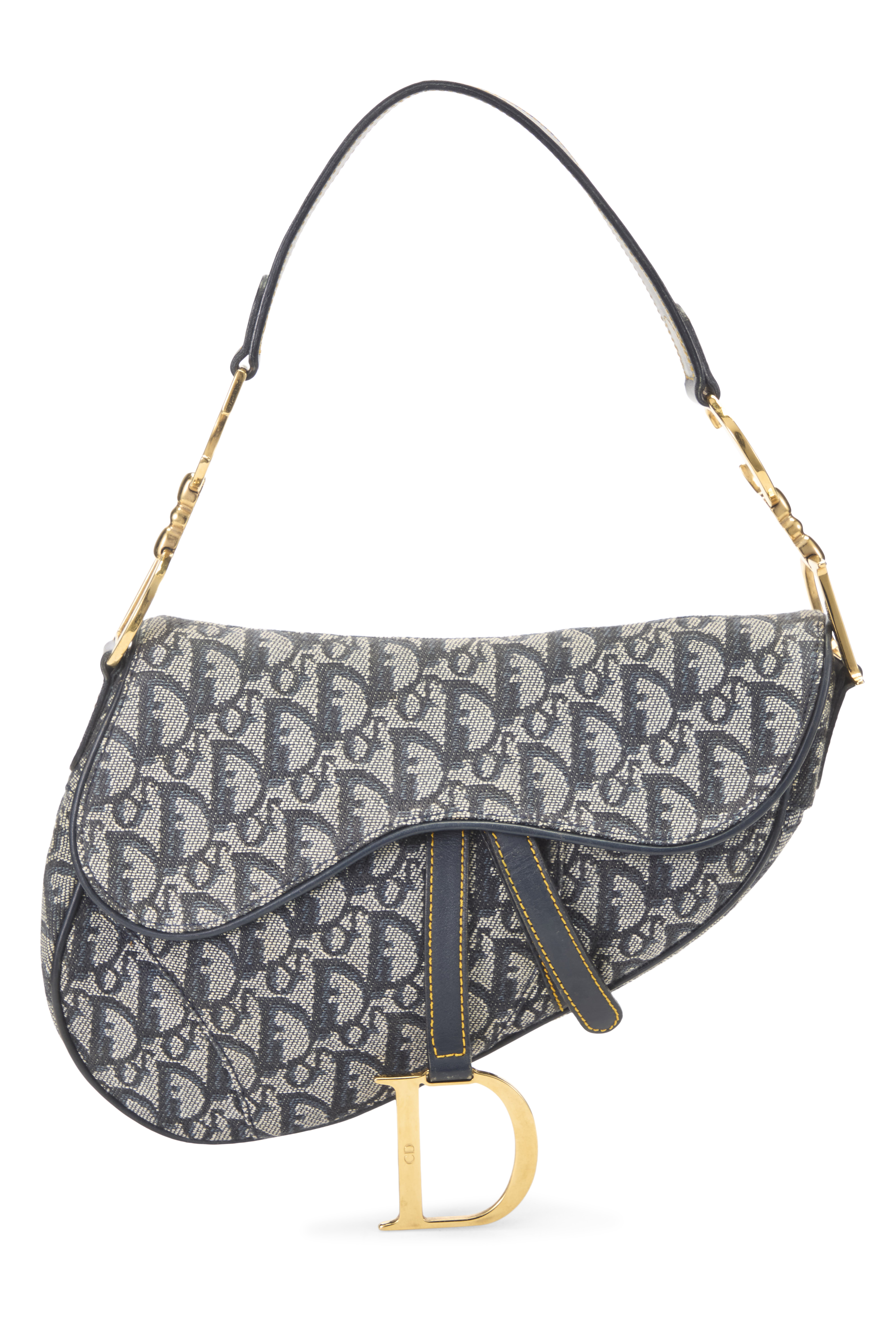 Women's Christian Dior Navy Trotter Canvas Saddle Bag in Navy