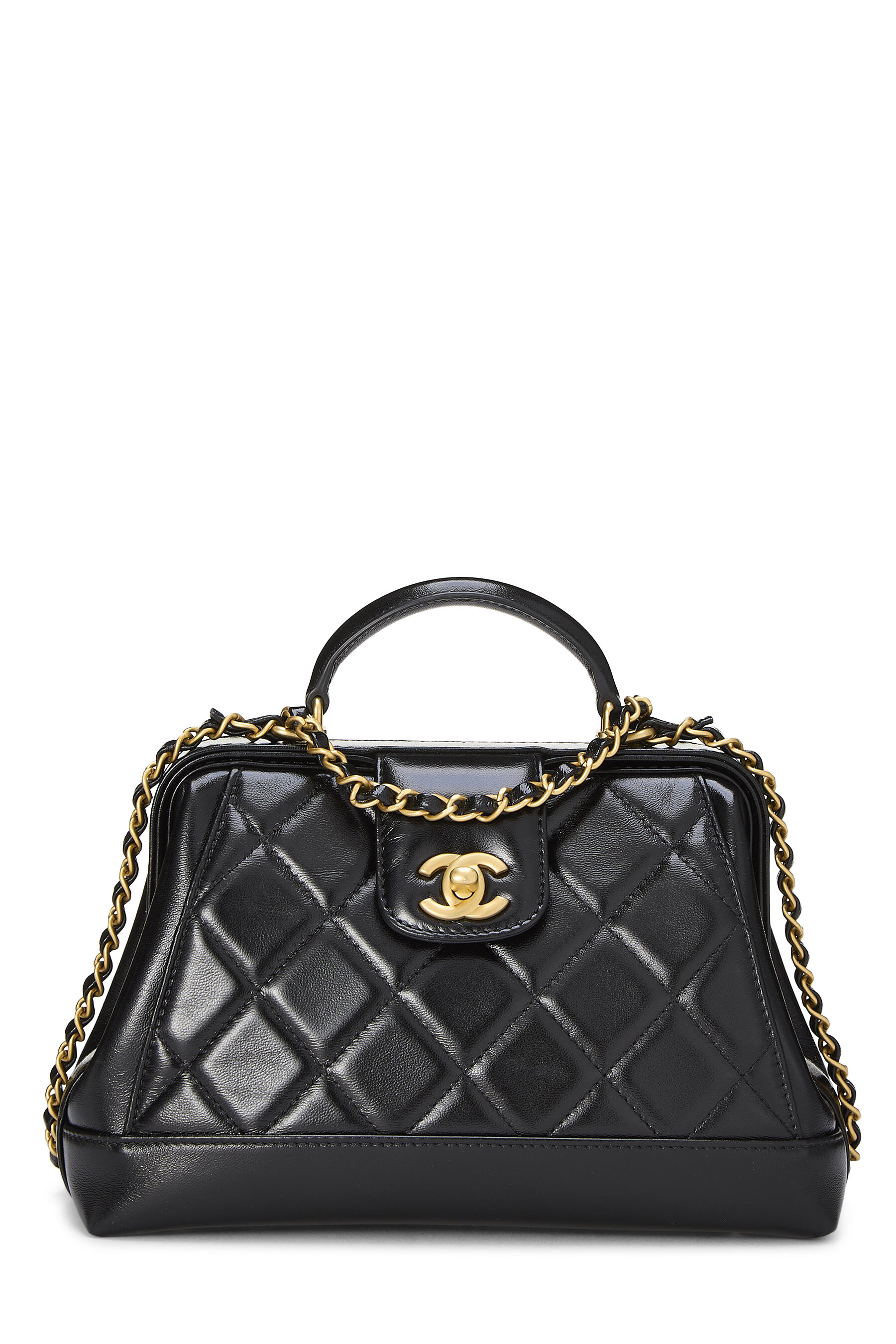 Women's Chanel Black Lambskin Coco Doctor Top Handle Bag Small in Black Small
