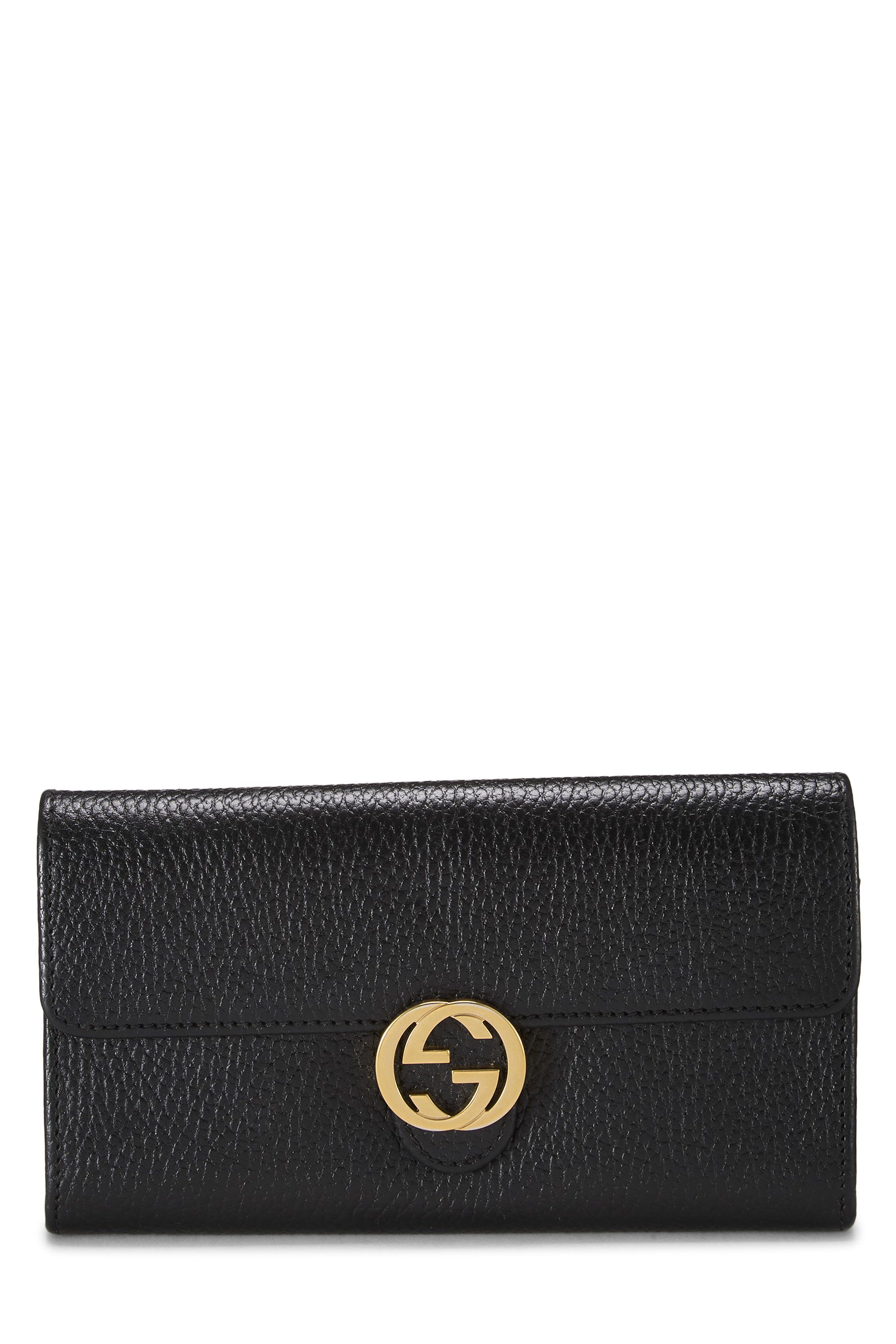 Women's Leather Gucci Black Leather Interlocking Continental Wallet in Black