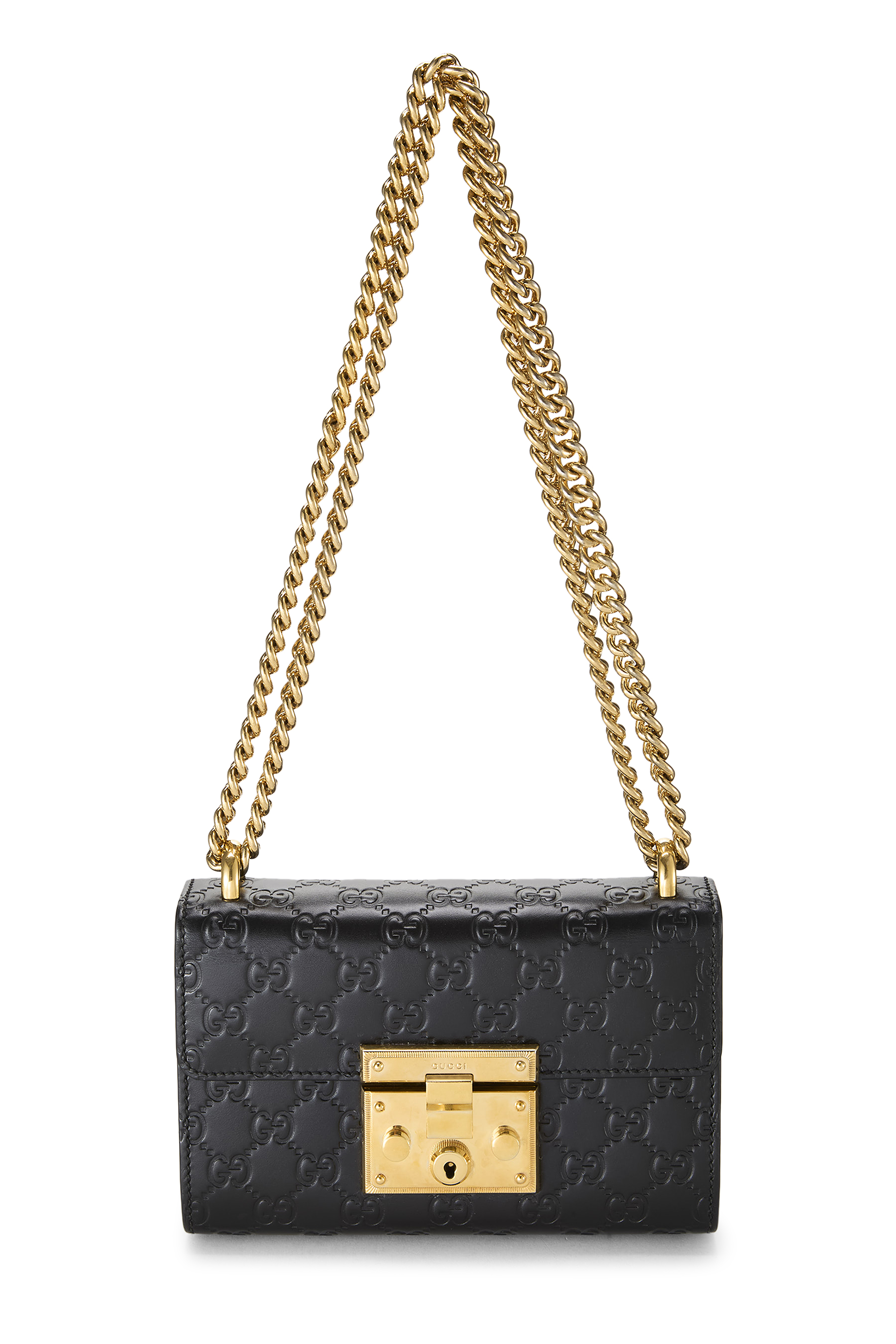 Women's Gucci Black Guccissima Padlock Shoulder Bag Small in Black Small