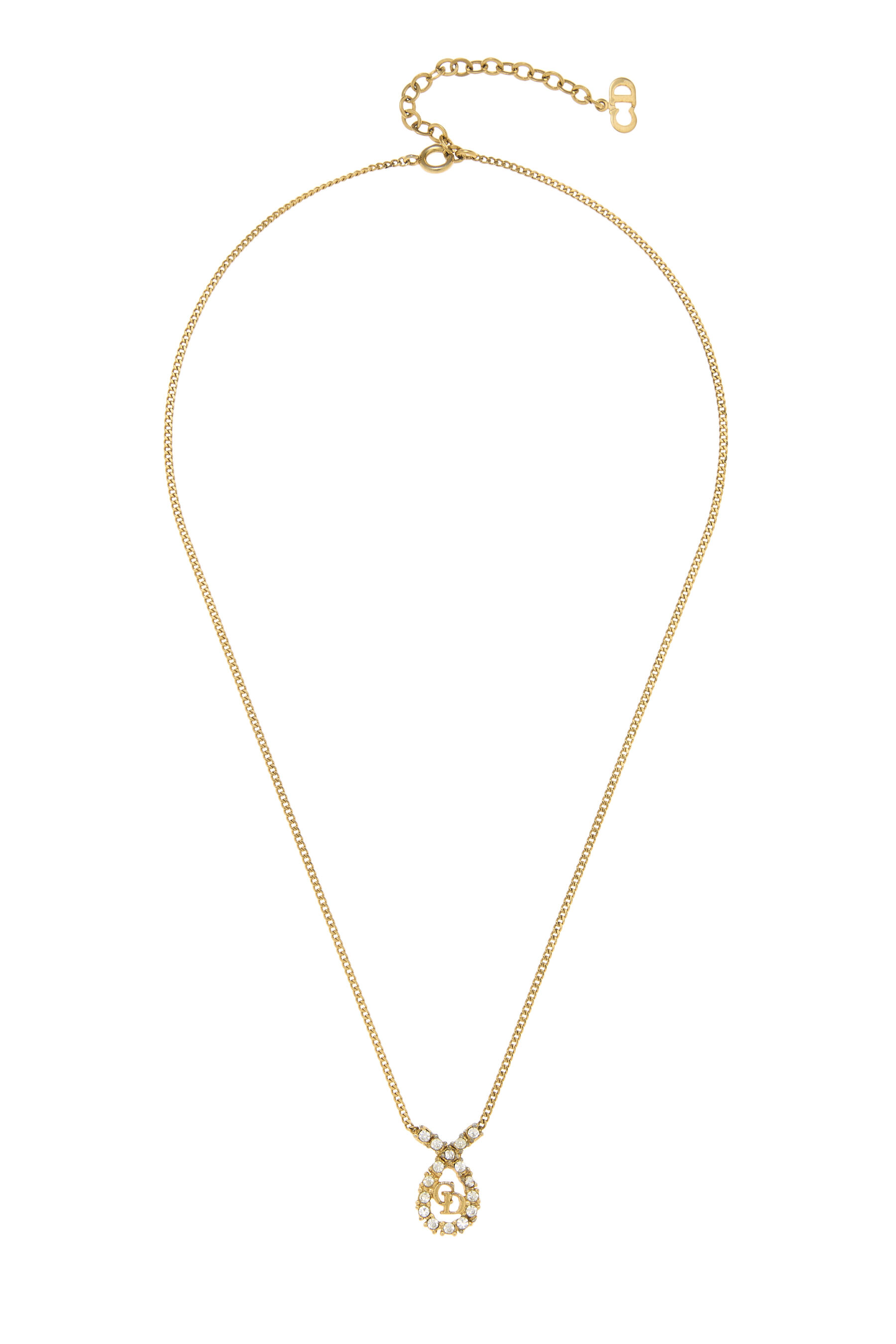 Women's Christian Dior Gold Crystal Logo Necklace in Gold