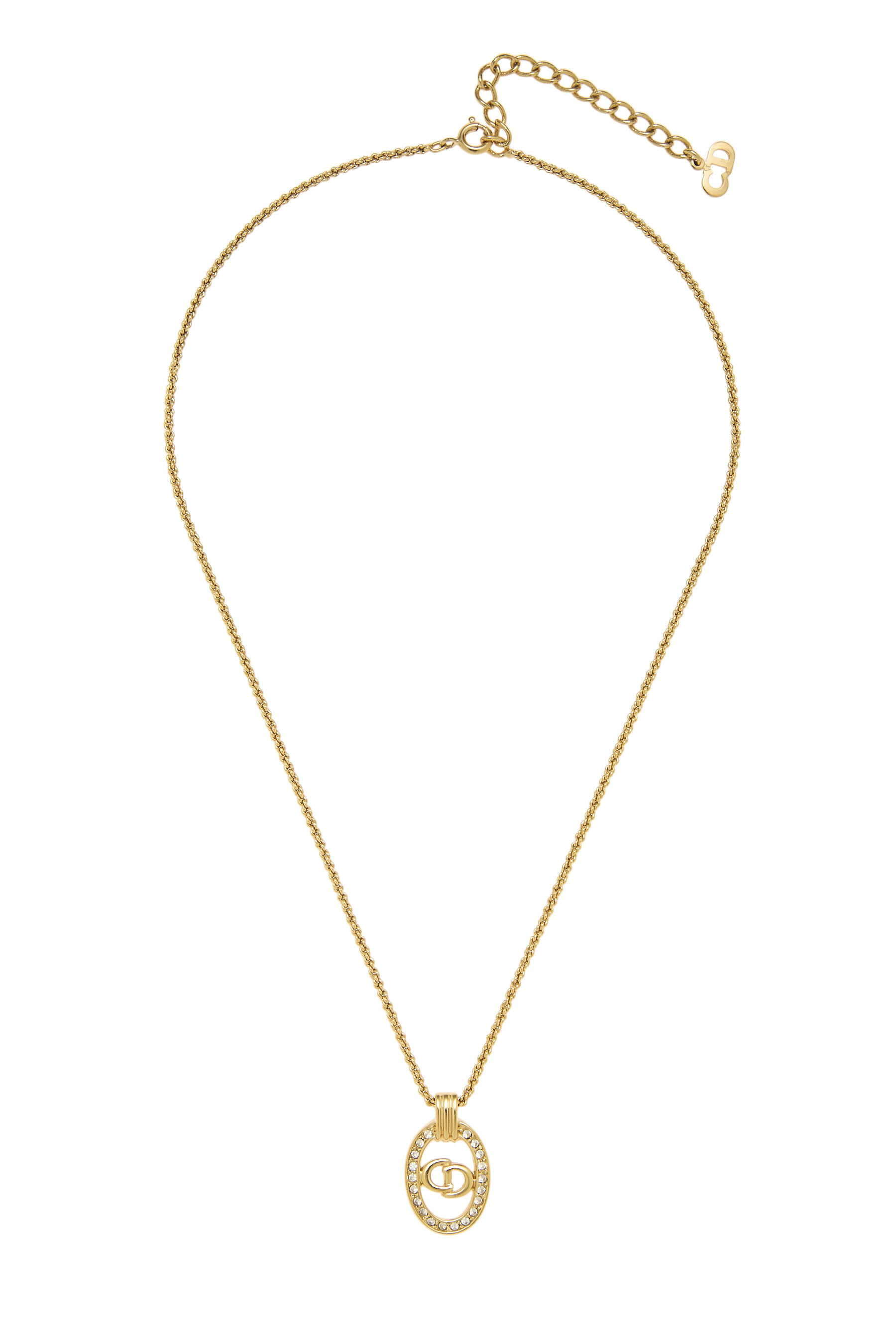 Women's Christian Dior Gold Crystal 'CD' Necklace in Gold