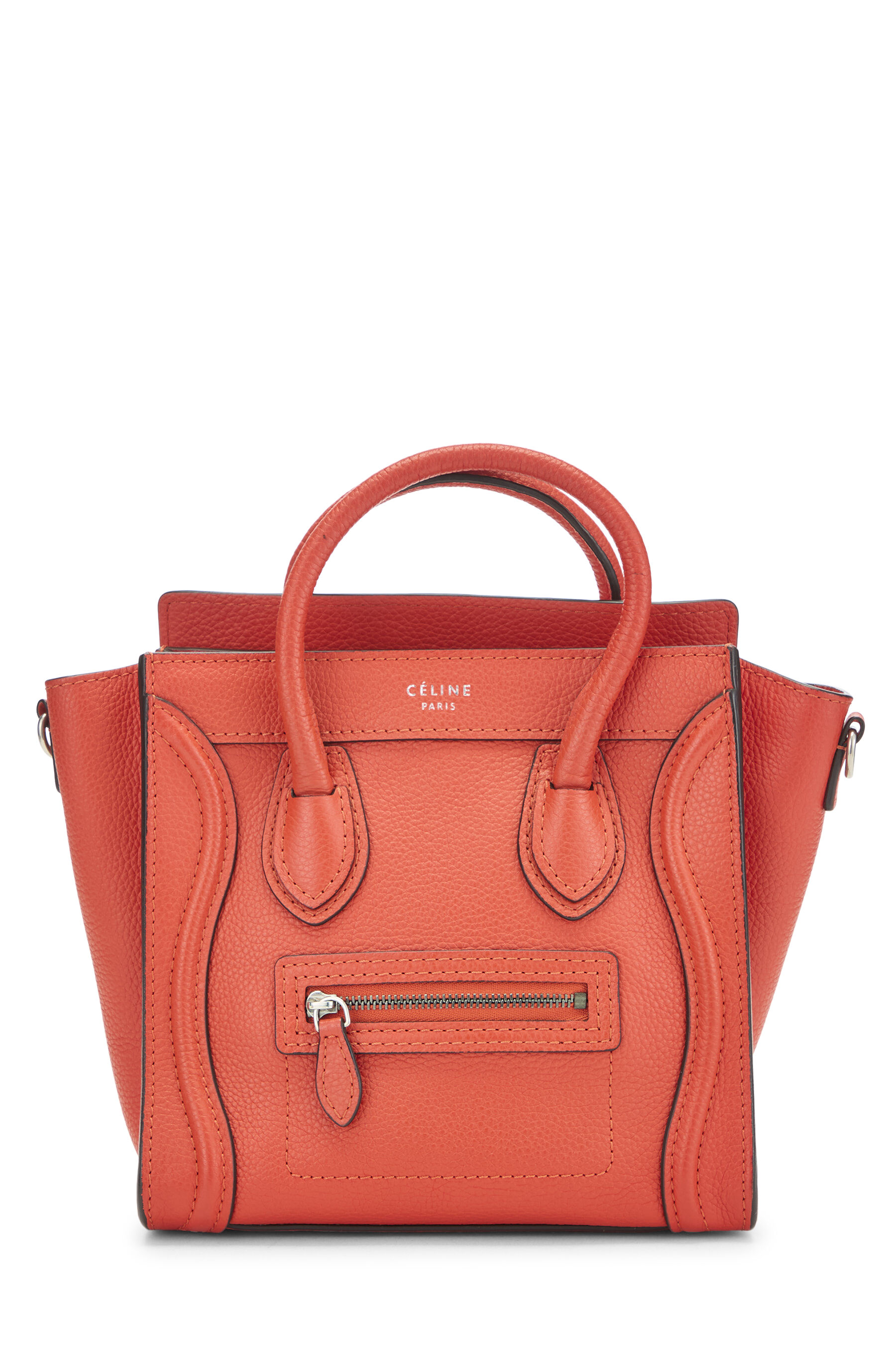 Women's Céline Orange Drummed Calfskin Luggage Nano in Orange Nano