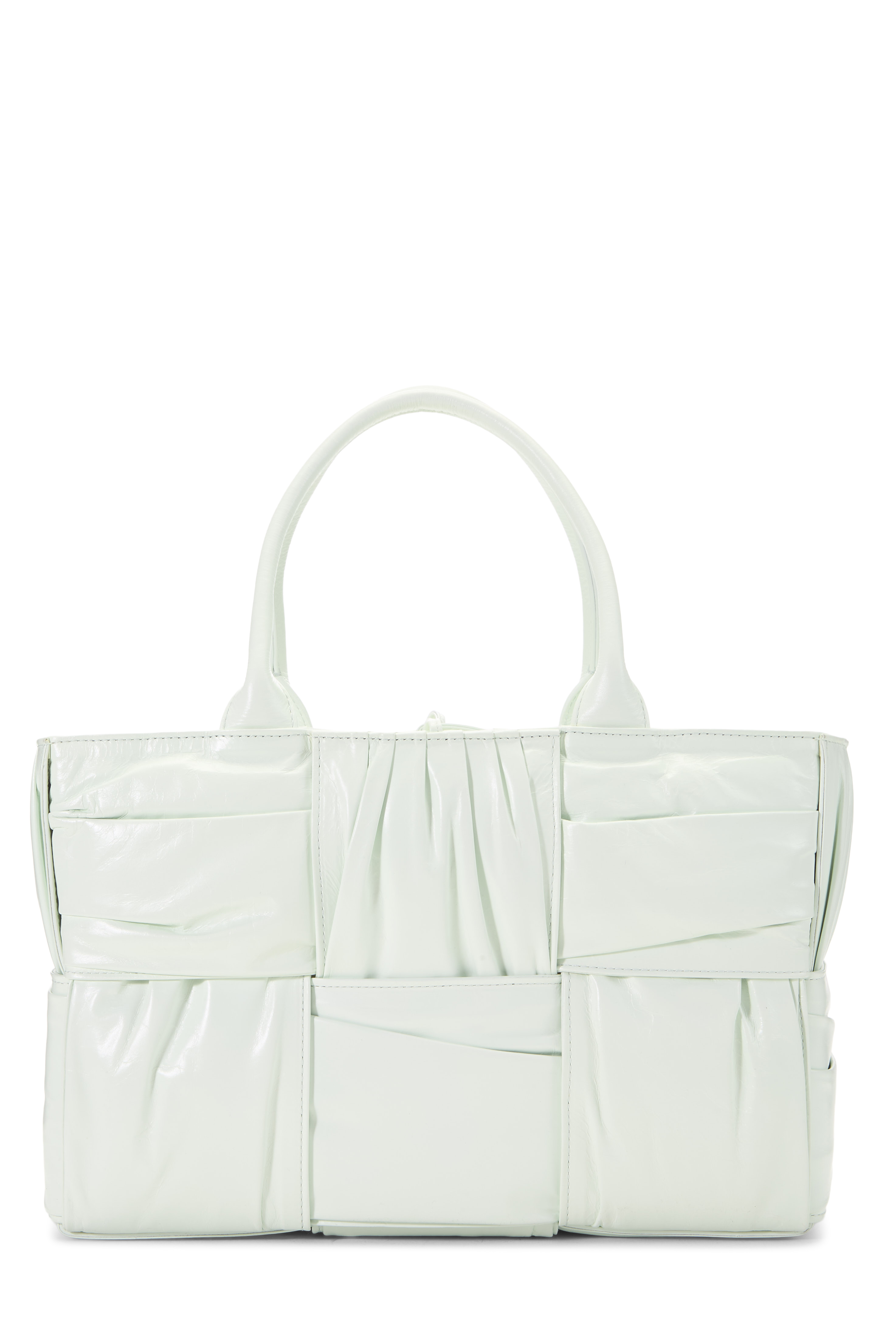 Women's Bottega Veneta Green Calfskin Maxi Intrecciato Plisse Arco Tote Small in Green Small