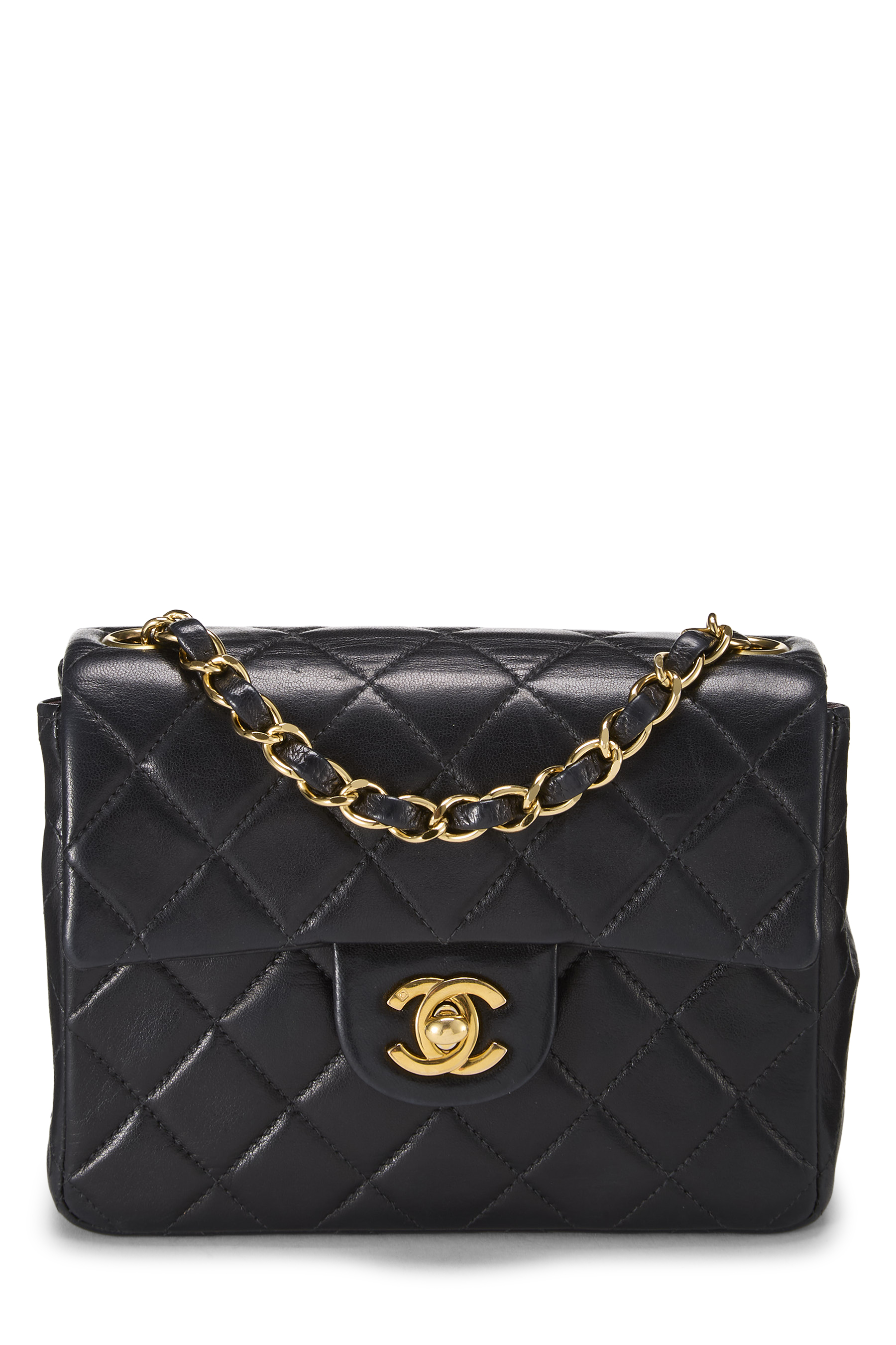 Women's Chanel Black Quilted Lambskin Half Flap Mini in Black Mini