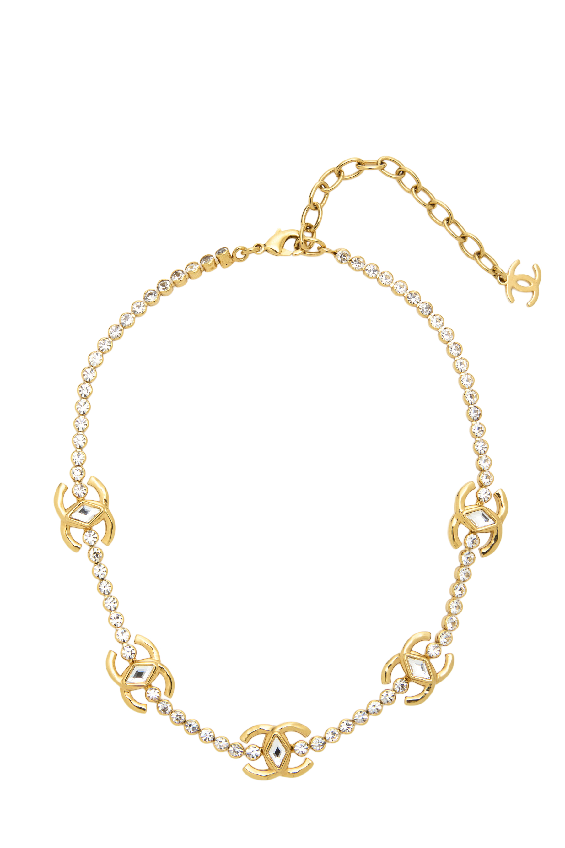 Women's Chanel Gold Crystal 'CC' Choker in Gold