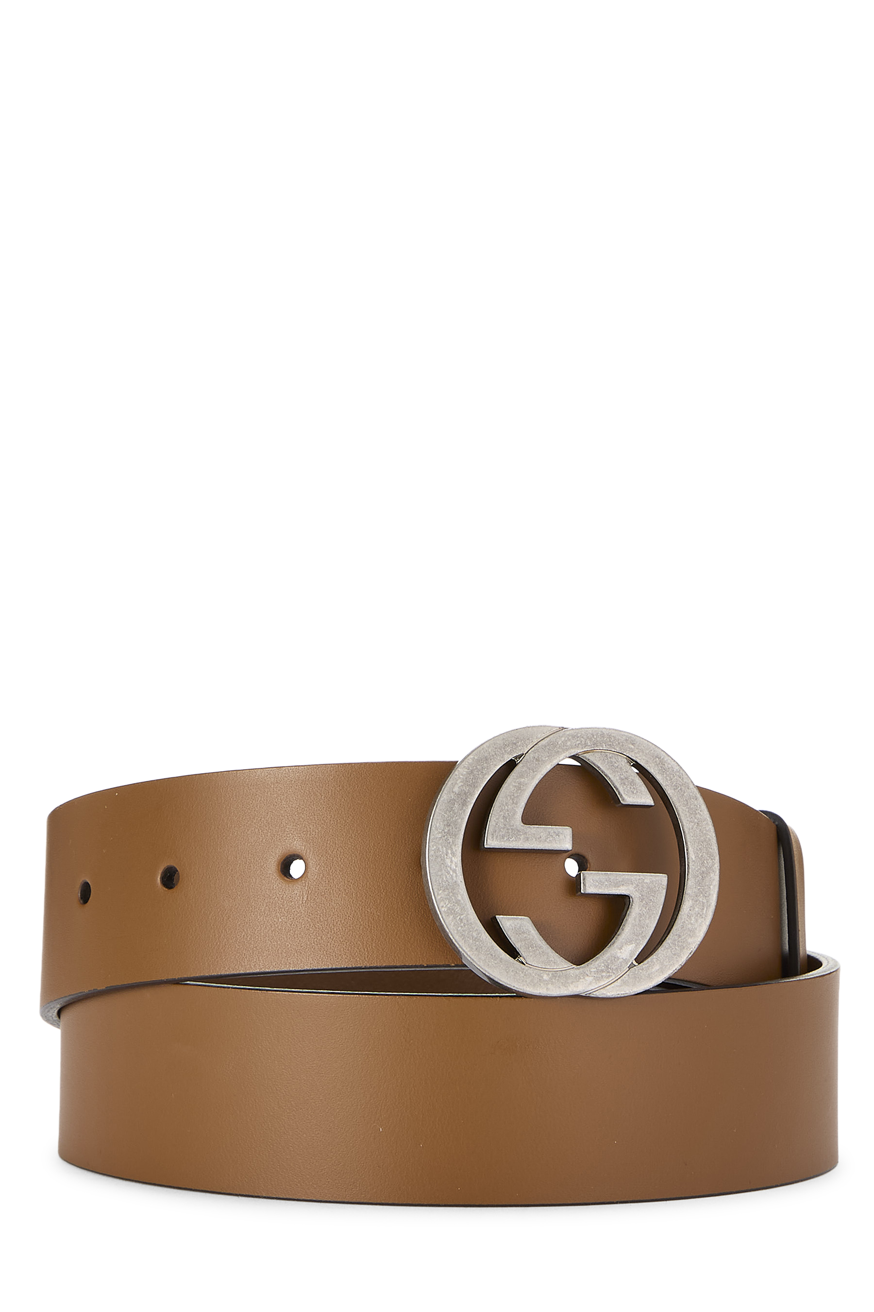 Women's Gucci Brown Leather Interlocking GG Belt 85 in Brown