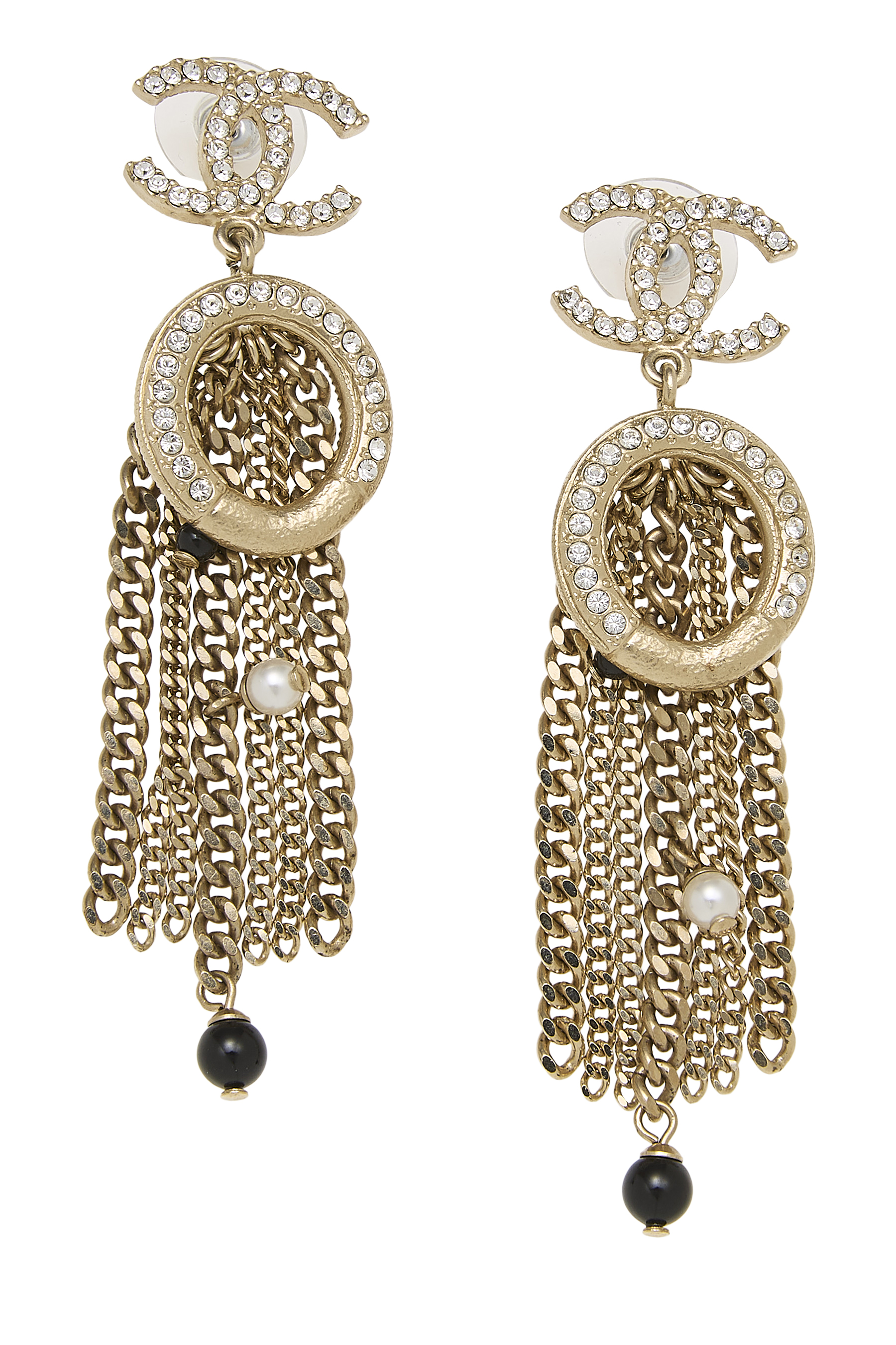 Women's Chanel Gold Crystal 'CC' Chain Drop Earrings in Gold