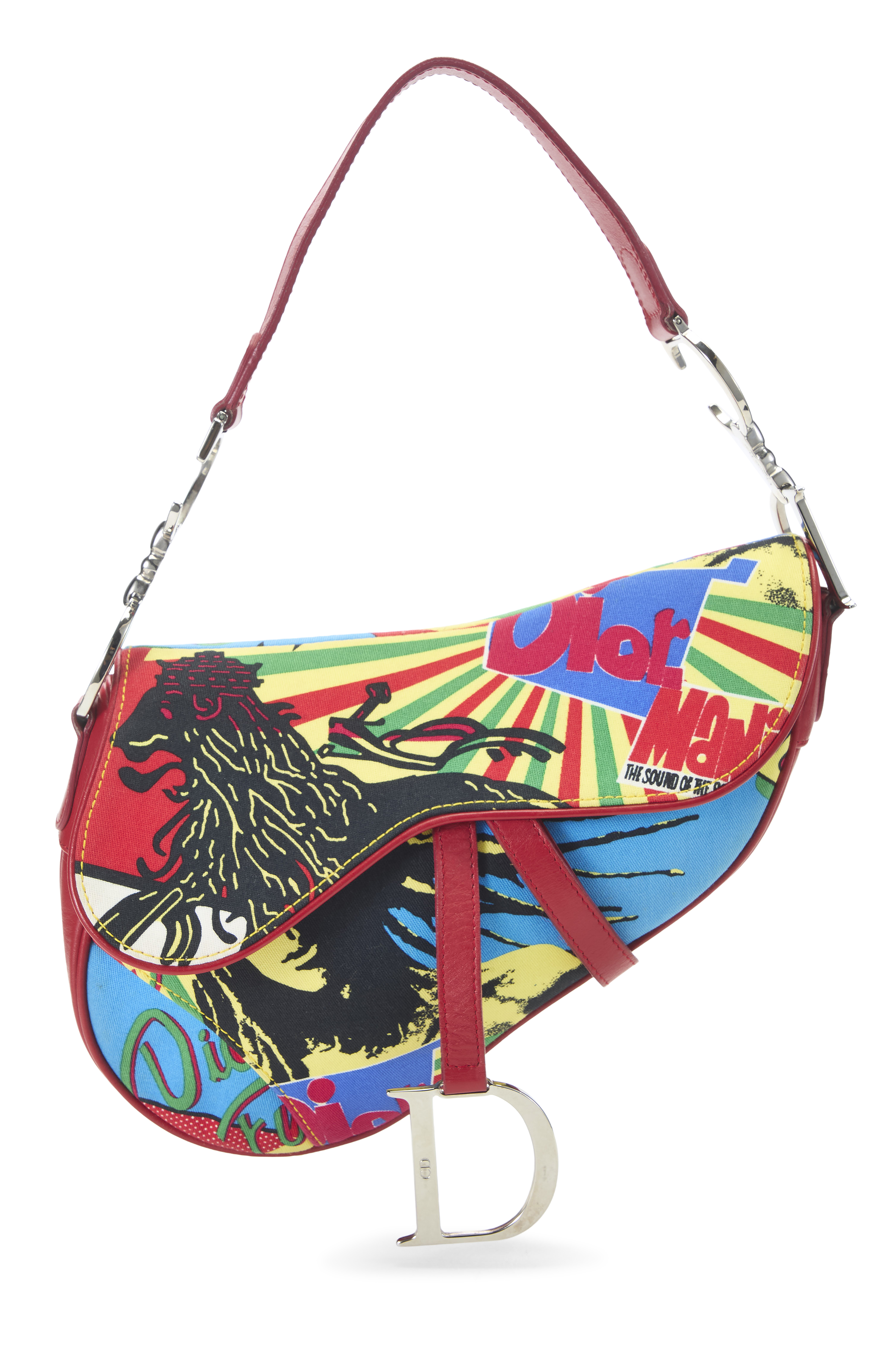 Women's Christian Dior Multicolor Rasta Mania Saddle Bag in Red