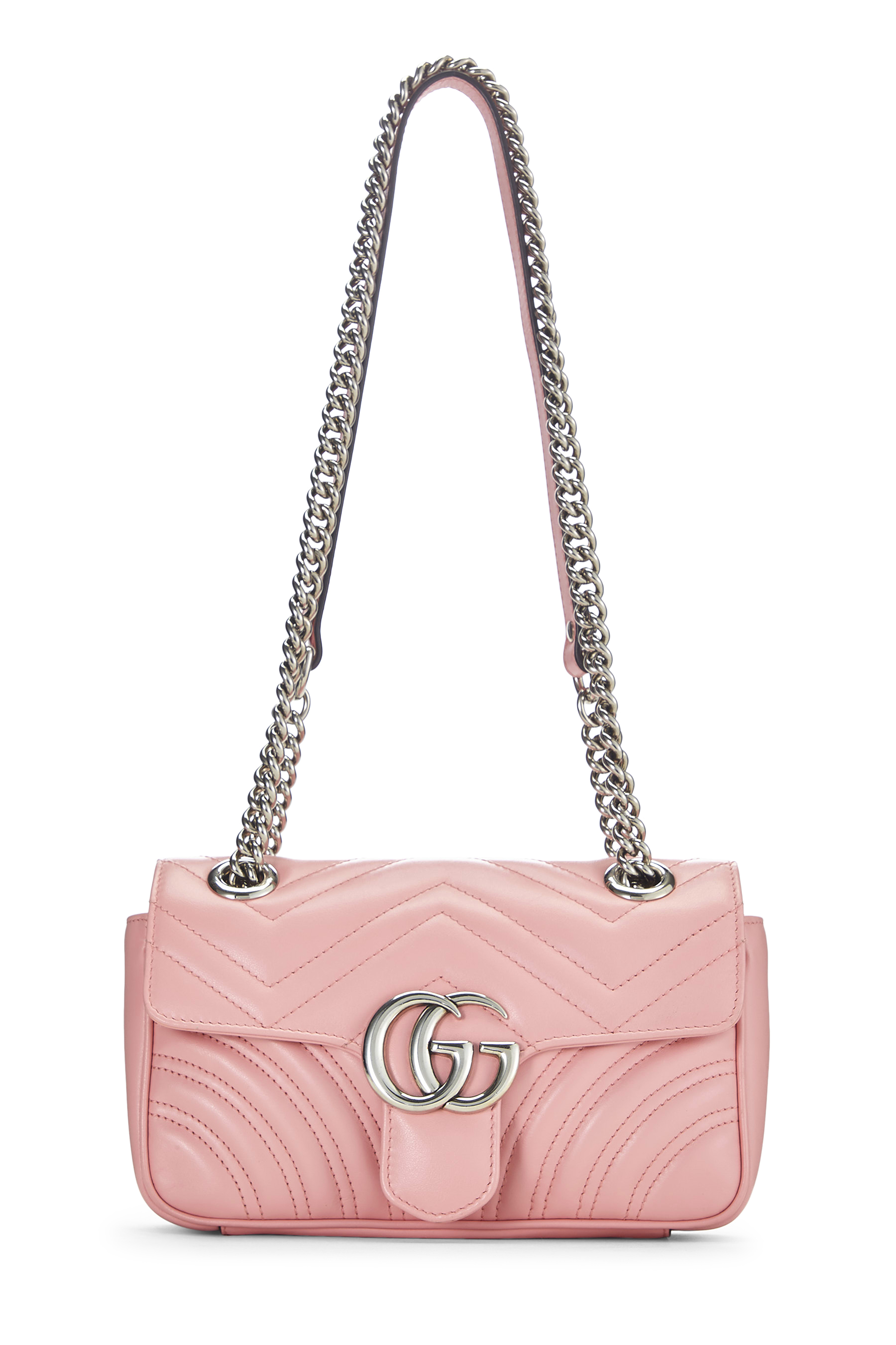 Women's Gucci Pink Leather GG Marmont Shoulder Bag Mini in Pink Mini