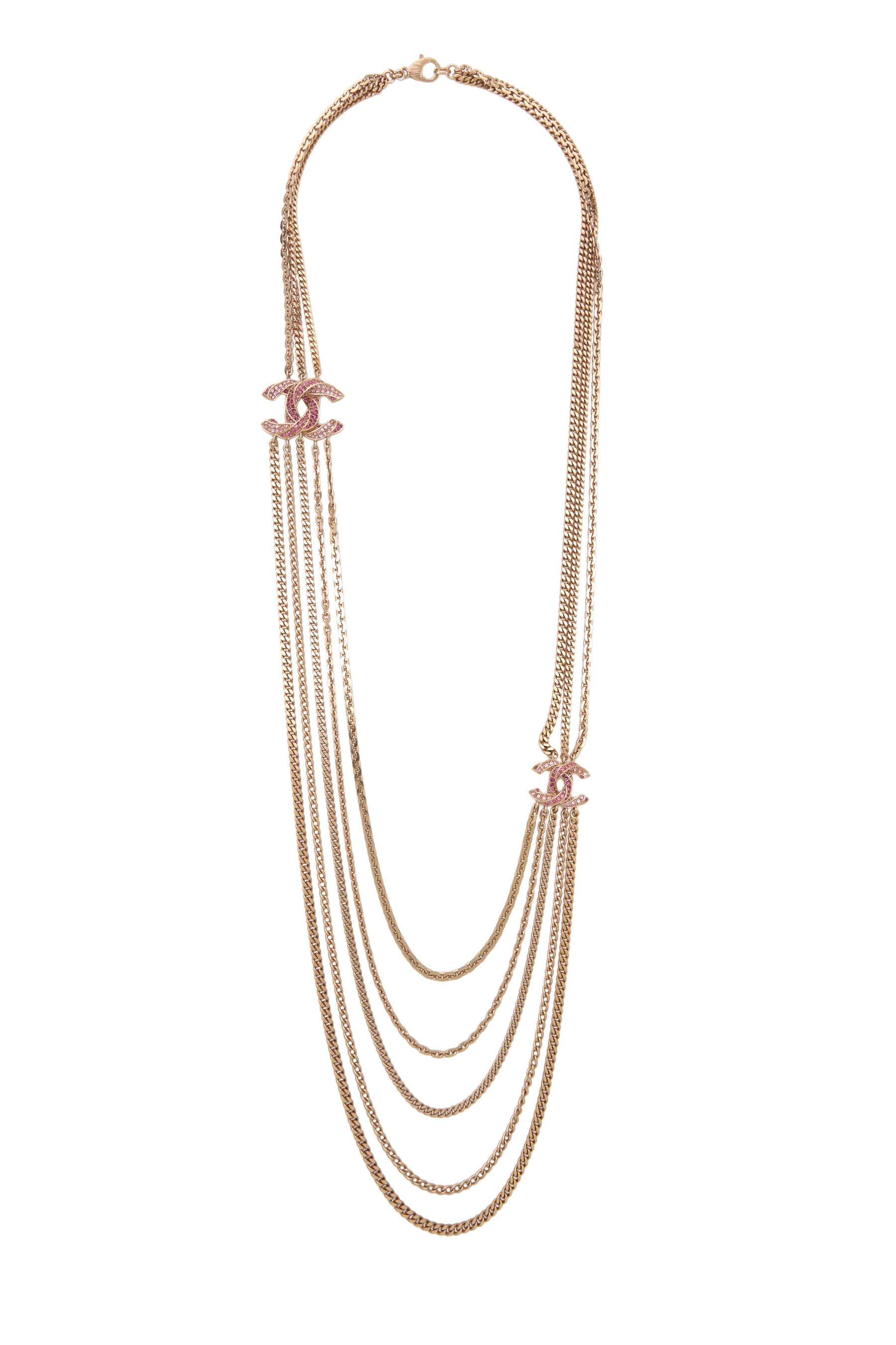 Women's Chanel Pink Rose Gold 'CC' Layered Necklace in Pink