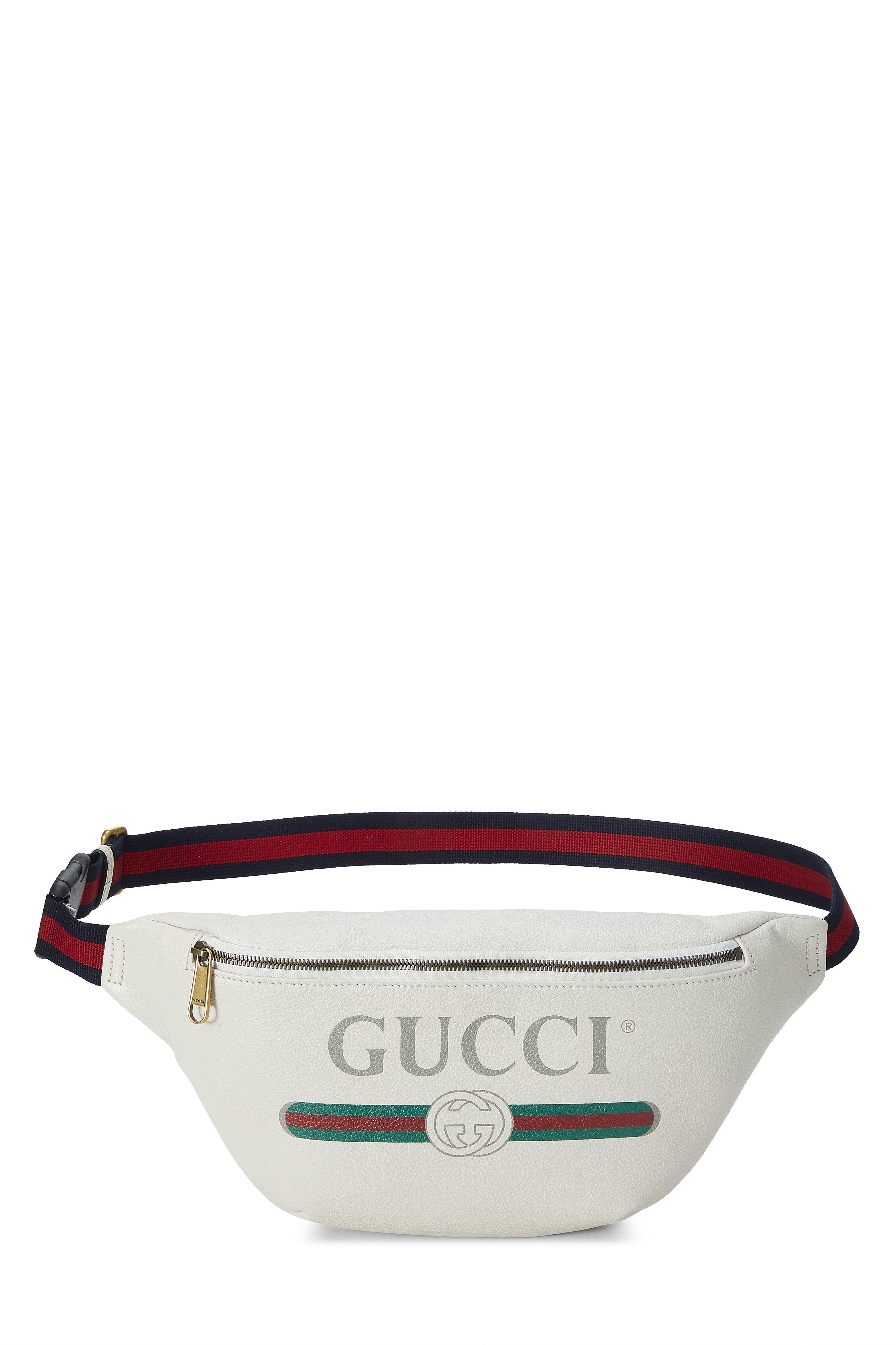 Women's Gucci White Leather Logo Printed Belt Bag in White