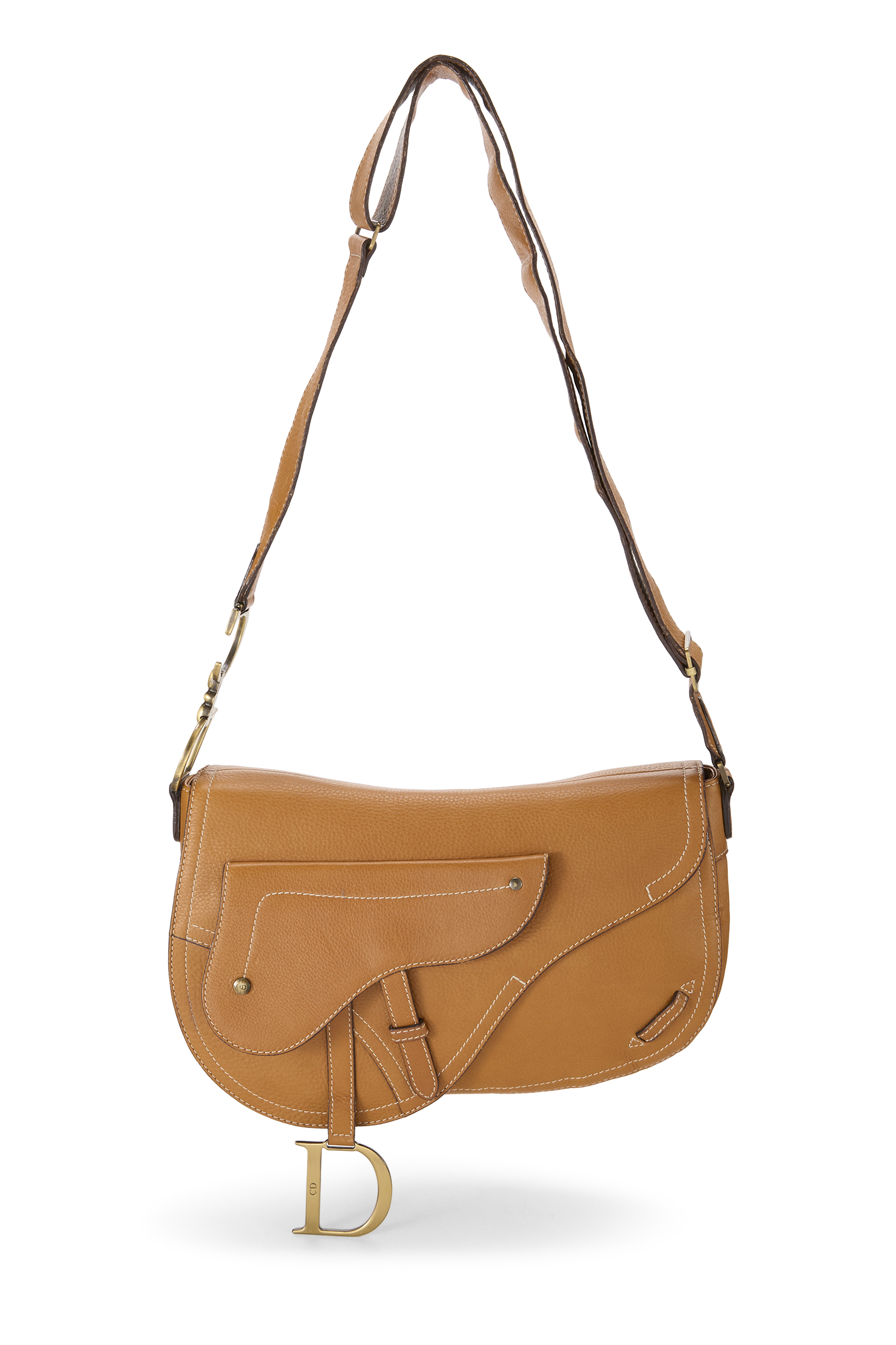 Women's Christian Dior Brown Calfskin Saddle Messenger in Brown