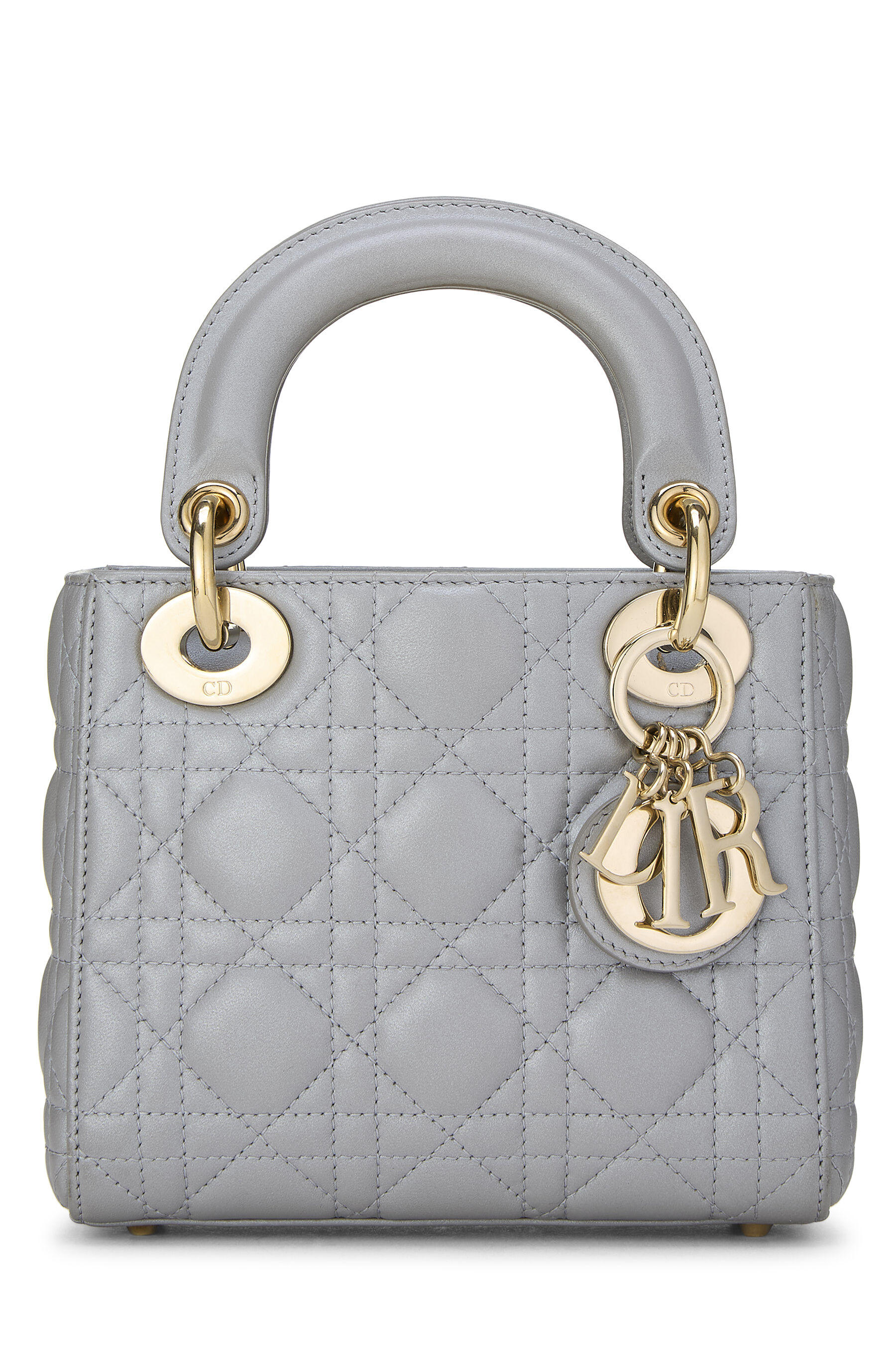 Women's Christian Dior Grey Cannage Quilted Lambskin Lady Dior Mini in Grey Mini