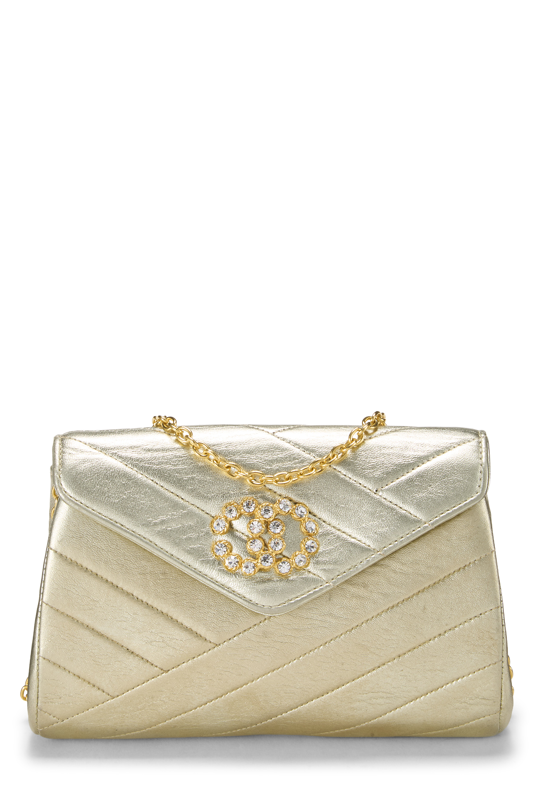 Women's Chanel Metallic Gold Chevron Calfskin Envelope Flap Mini in Gold Mini