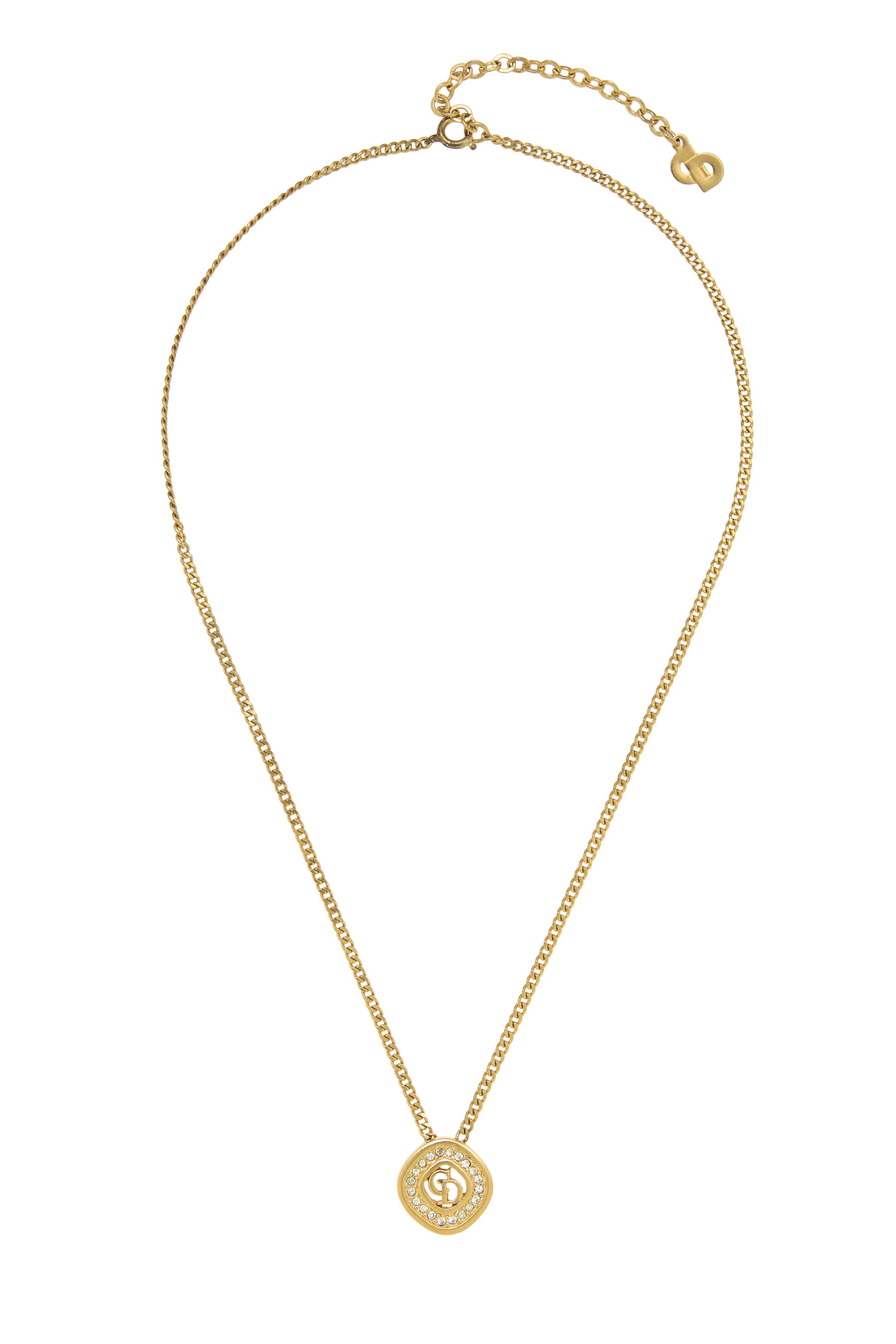 Women's Christian Dior Gold Crystal 'CD' Necklace in Gold
