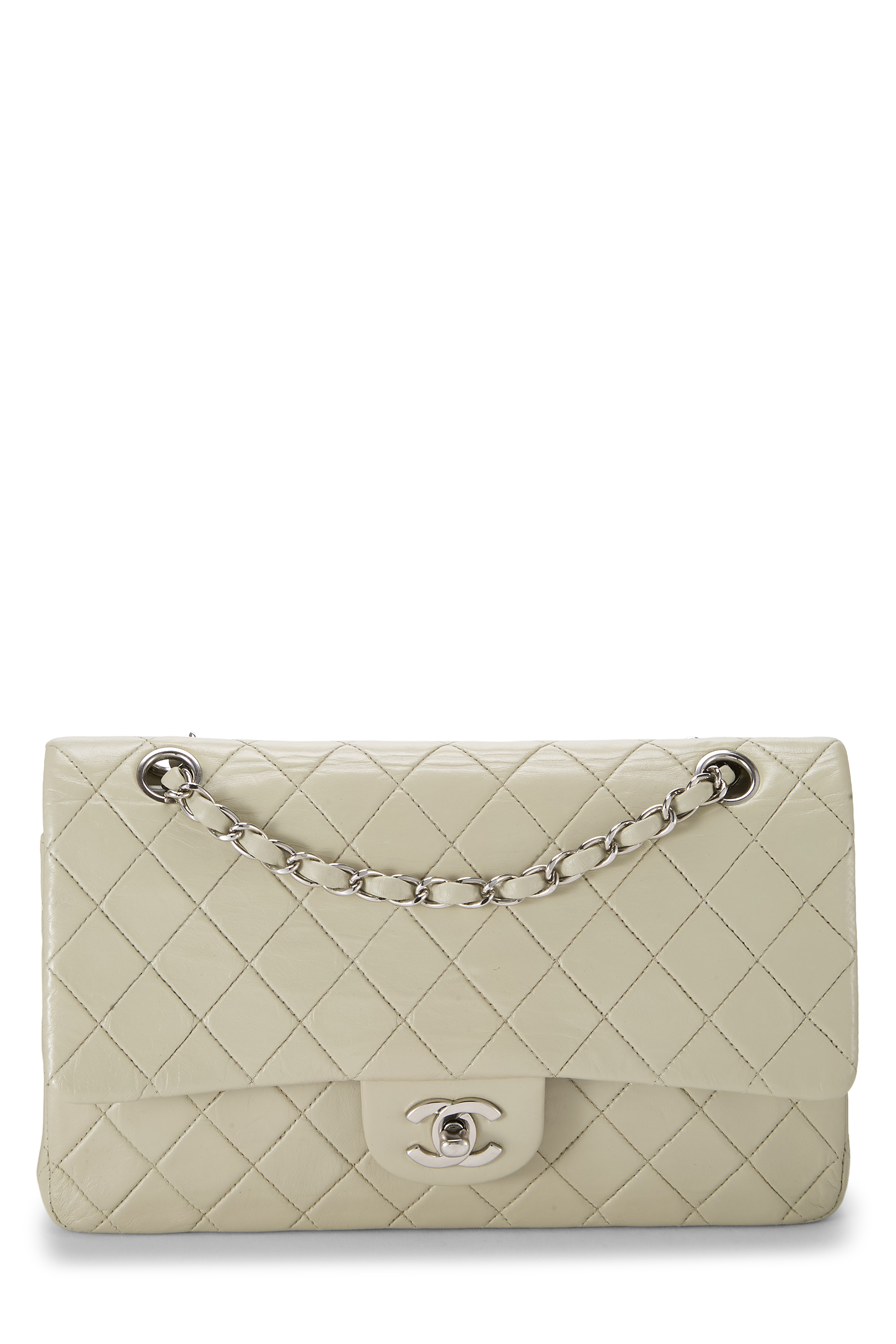 Women's Chanel Grey Quilted Lambskin Classic Double Flap Medium in Grey 10"