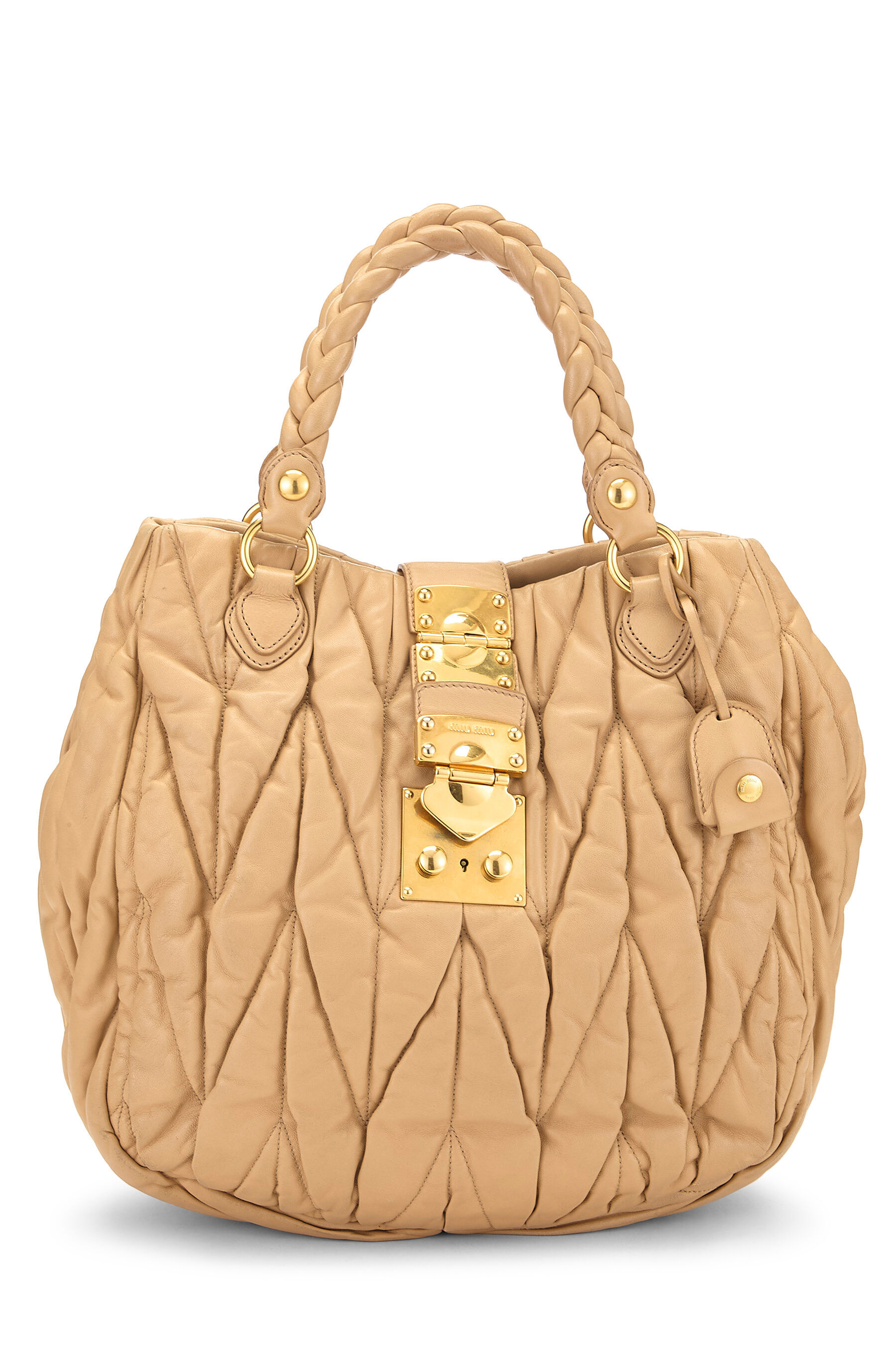 Women's Miu Miu Beige Nappa Padlock Convertible Handbag in Beige