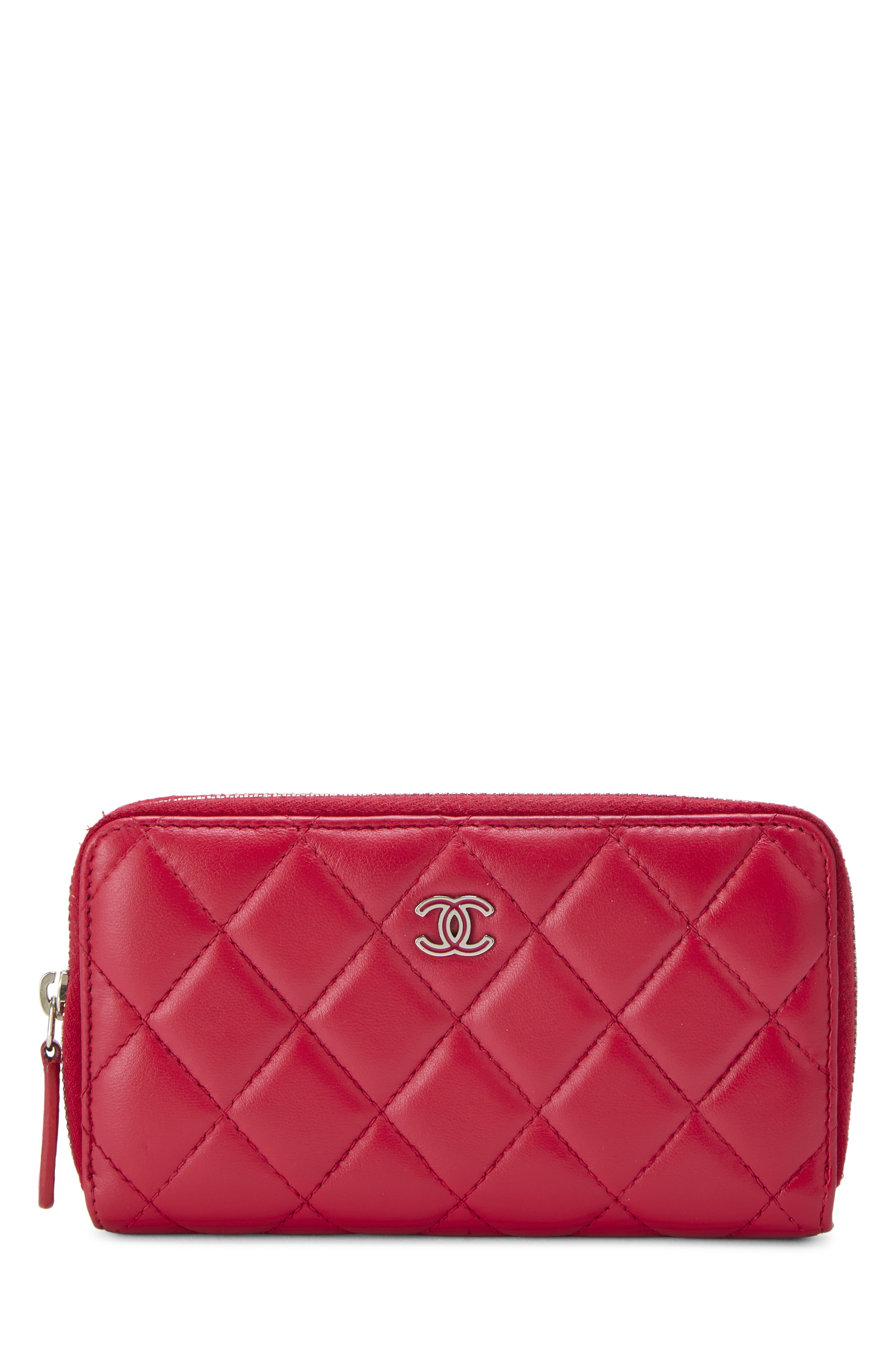 Women's Chanel Red Lambskin Zip Around Wallet Small in Red Small