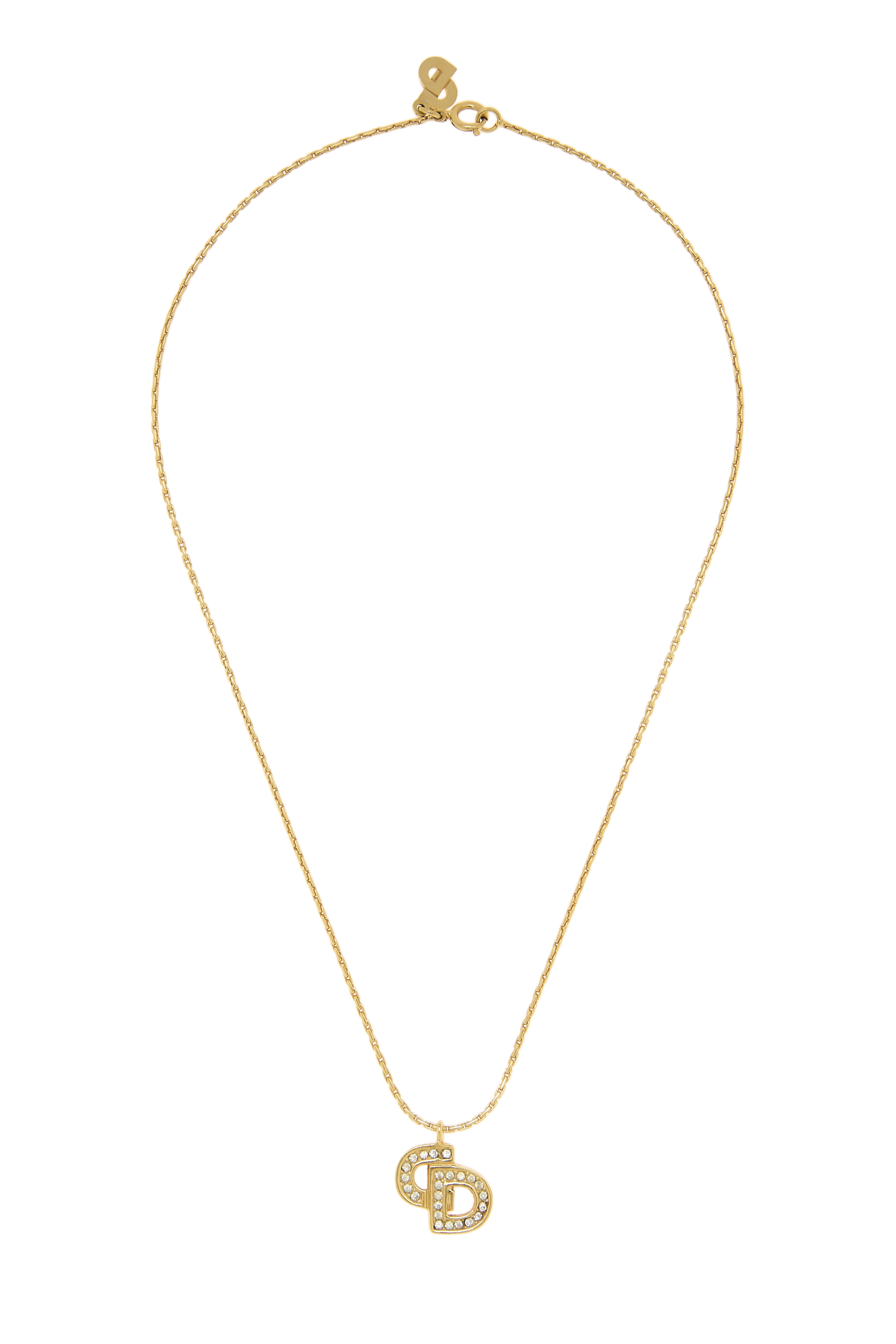 Women's Christian Dior Gold Crystal CD Logo Necklace in Gold