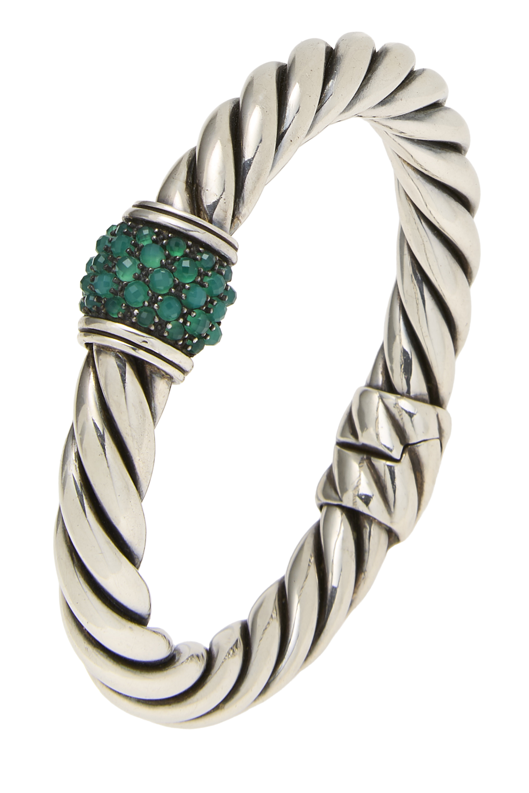 Women's David Yurman Silver Osetra Hinged Cable Bracelet in Green