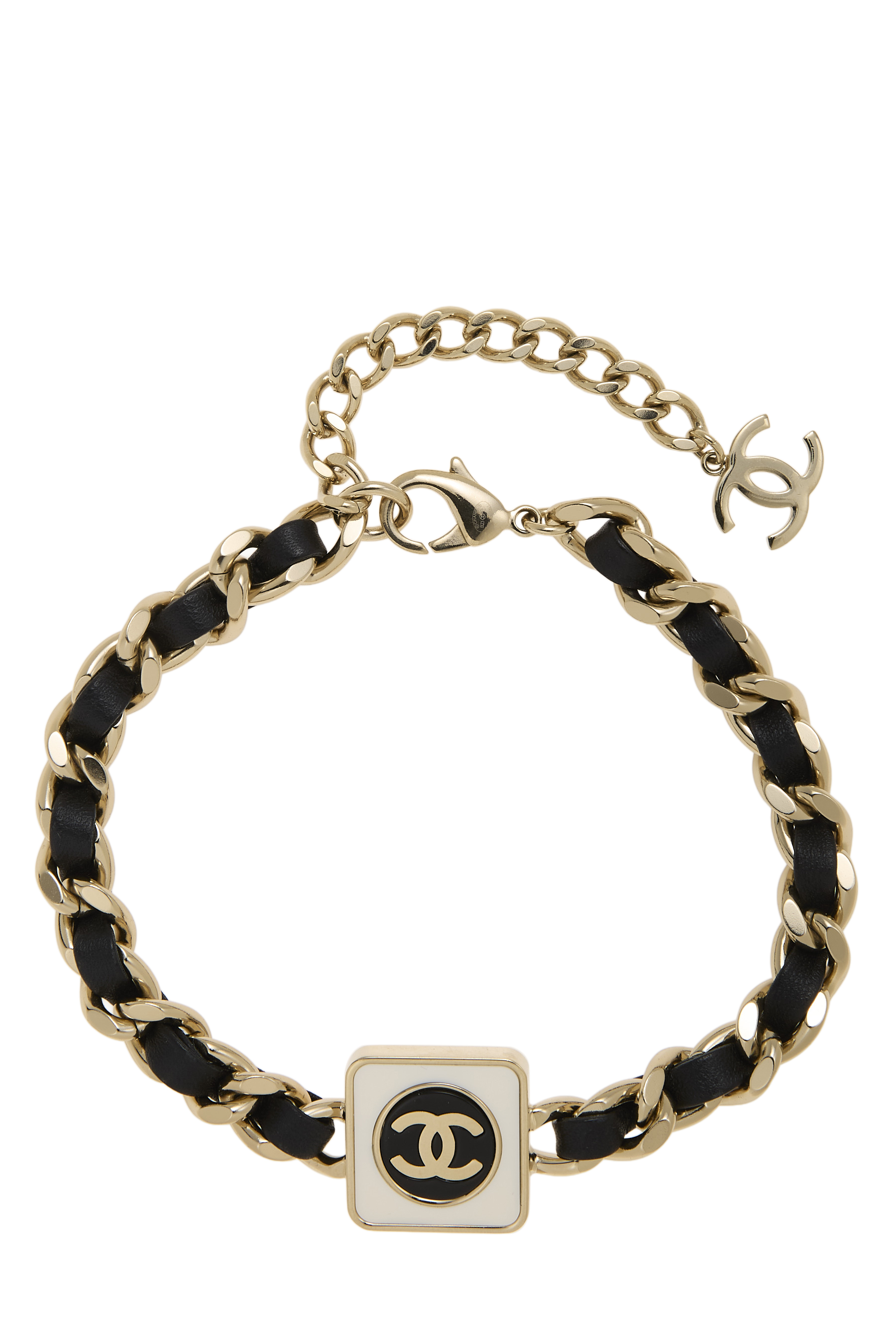 Women's Chanel Gold & Black Enamel 'CC' Choker in Silver