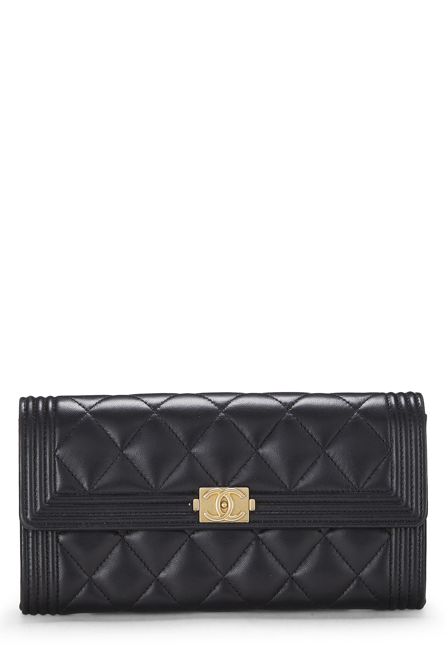 Women's Chanel Black Lambskin Continental Boy Flap Wallet in Black