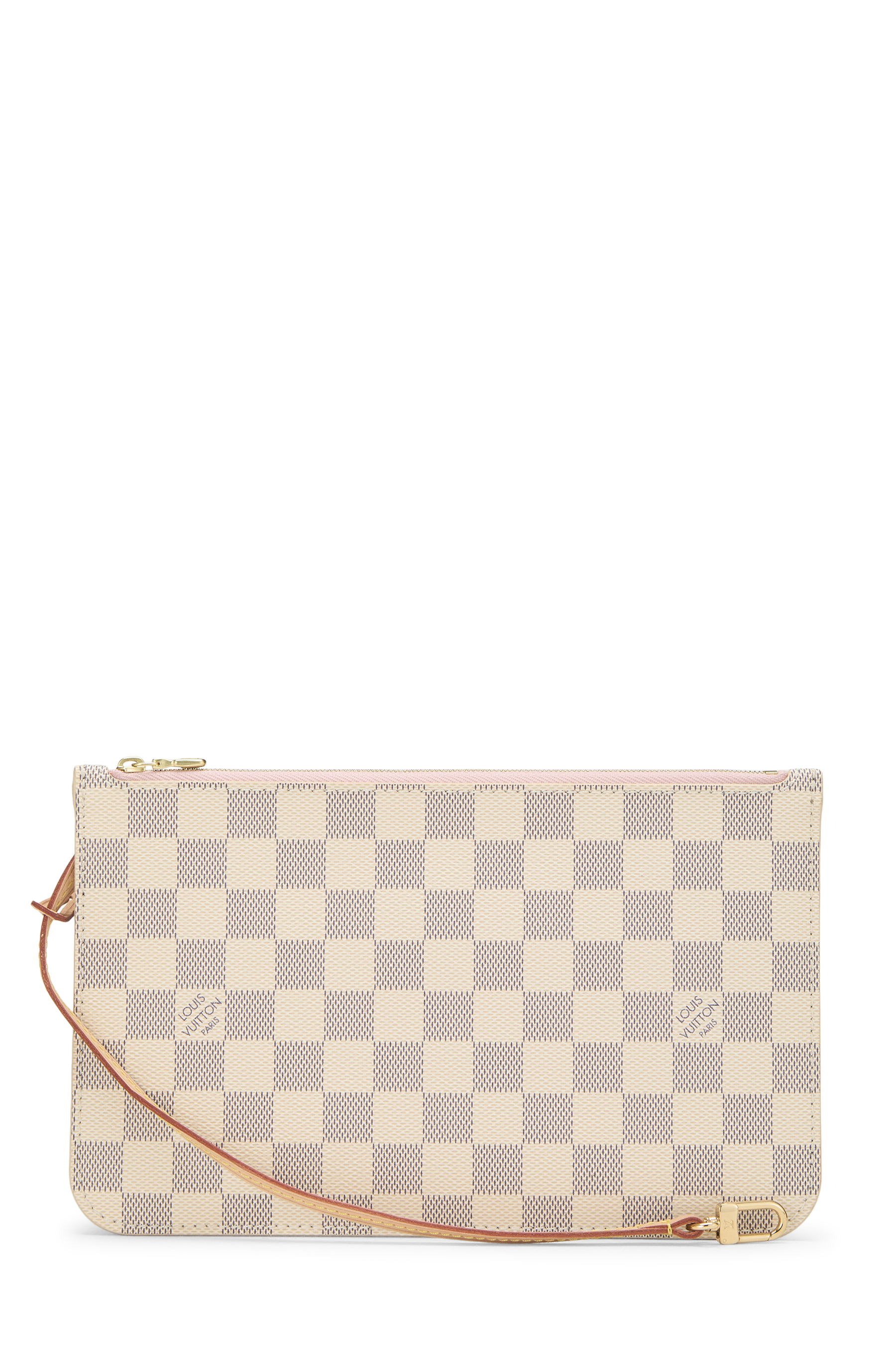Women's Louis Vuitton Damier Azur Neverfull Pouch in Pink MM
