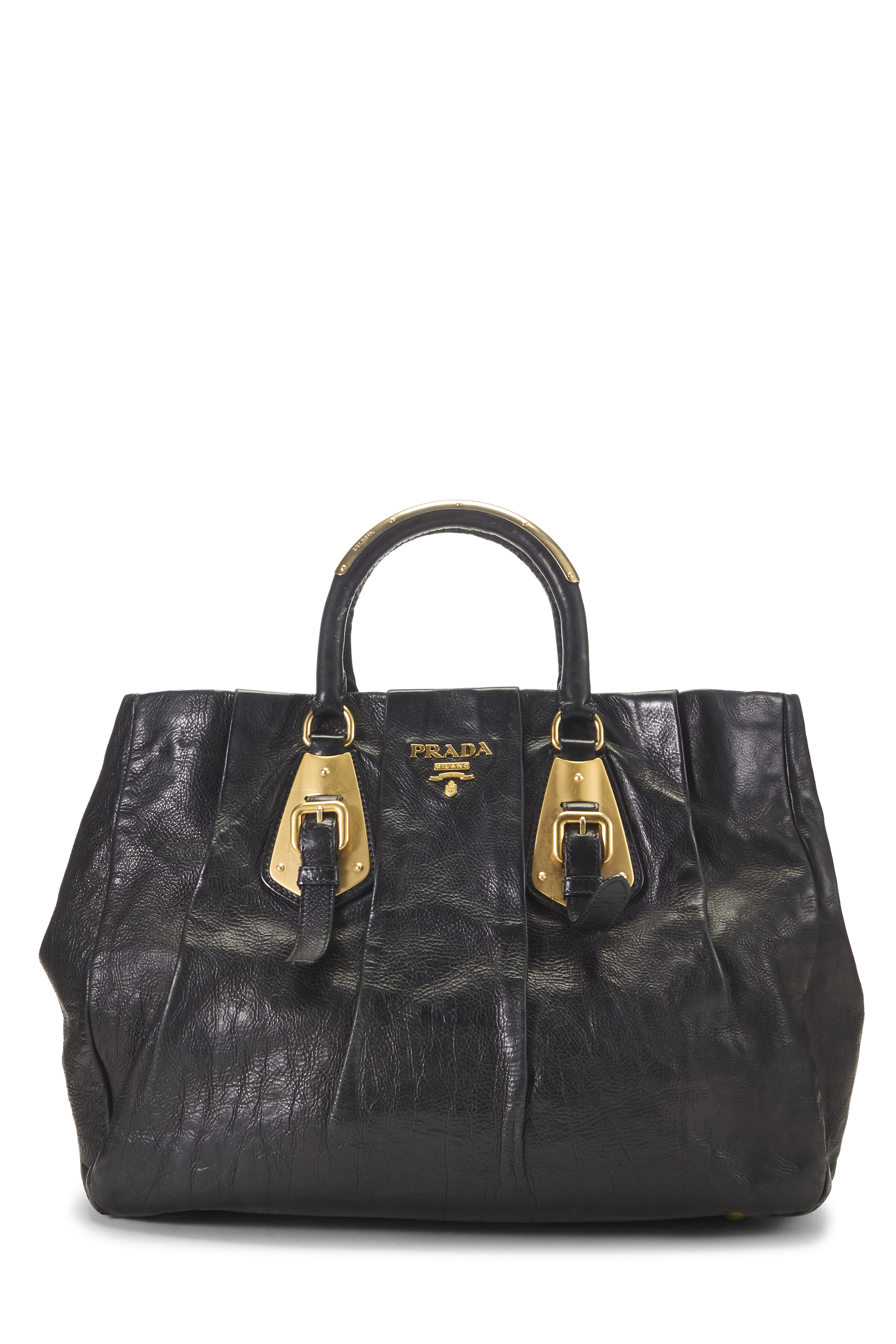 Women's Prada Black Calfskin Bauletto Handbag Medium in Black Medium