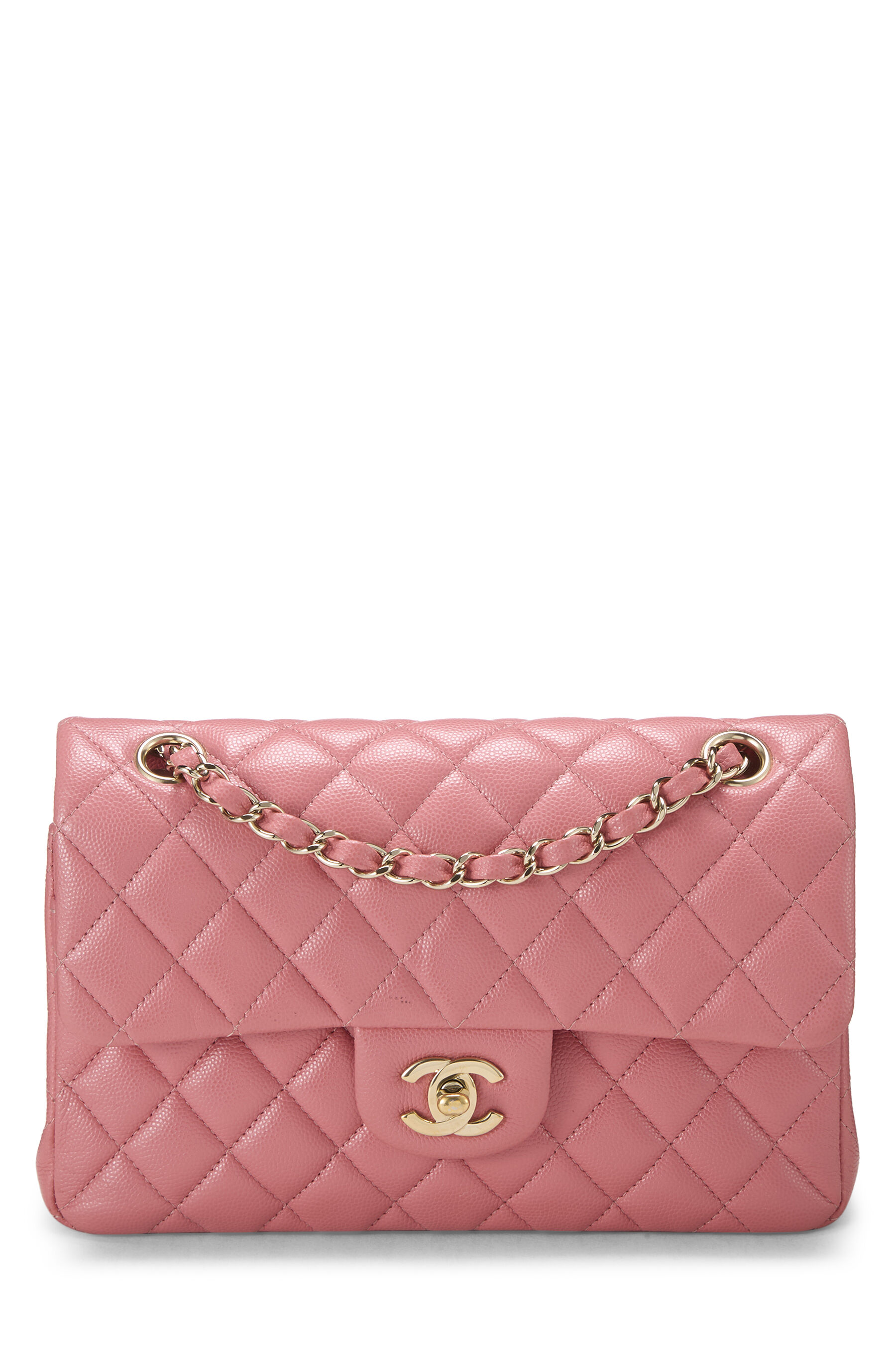 Women's Leather Chanel Pink Quilted Caviar Classic Double Flap Small in Pink 9"