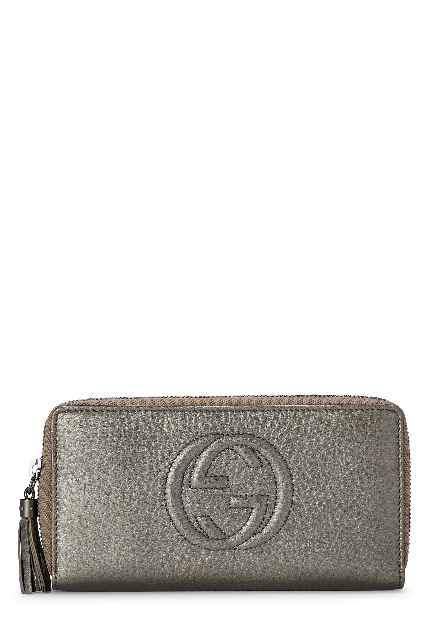 Women's Gucci Grey Metallic Leather Soho Zip Around Wallet in Grey