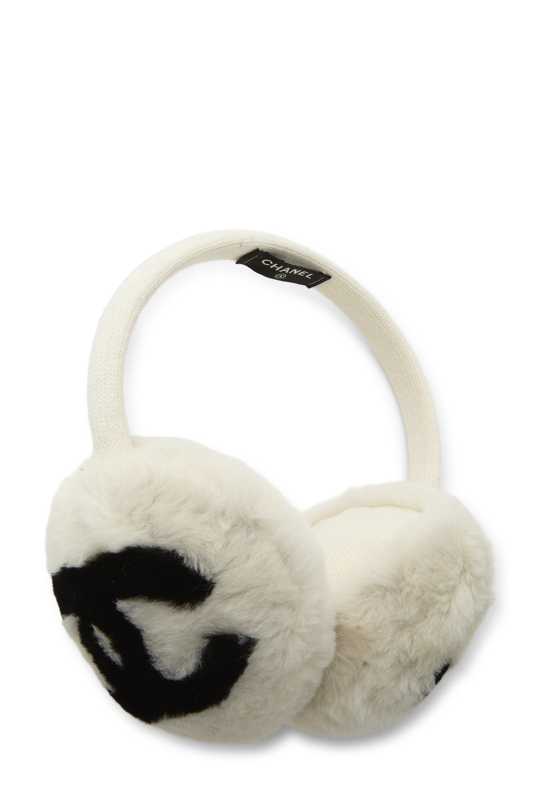 Women's Chanel White Fur 'CC' Earmuffs in White