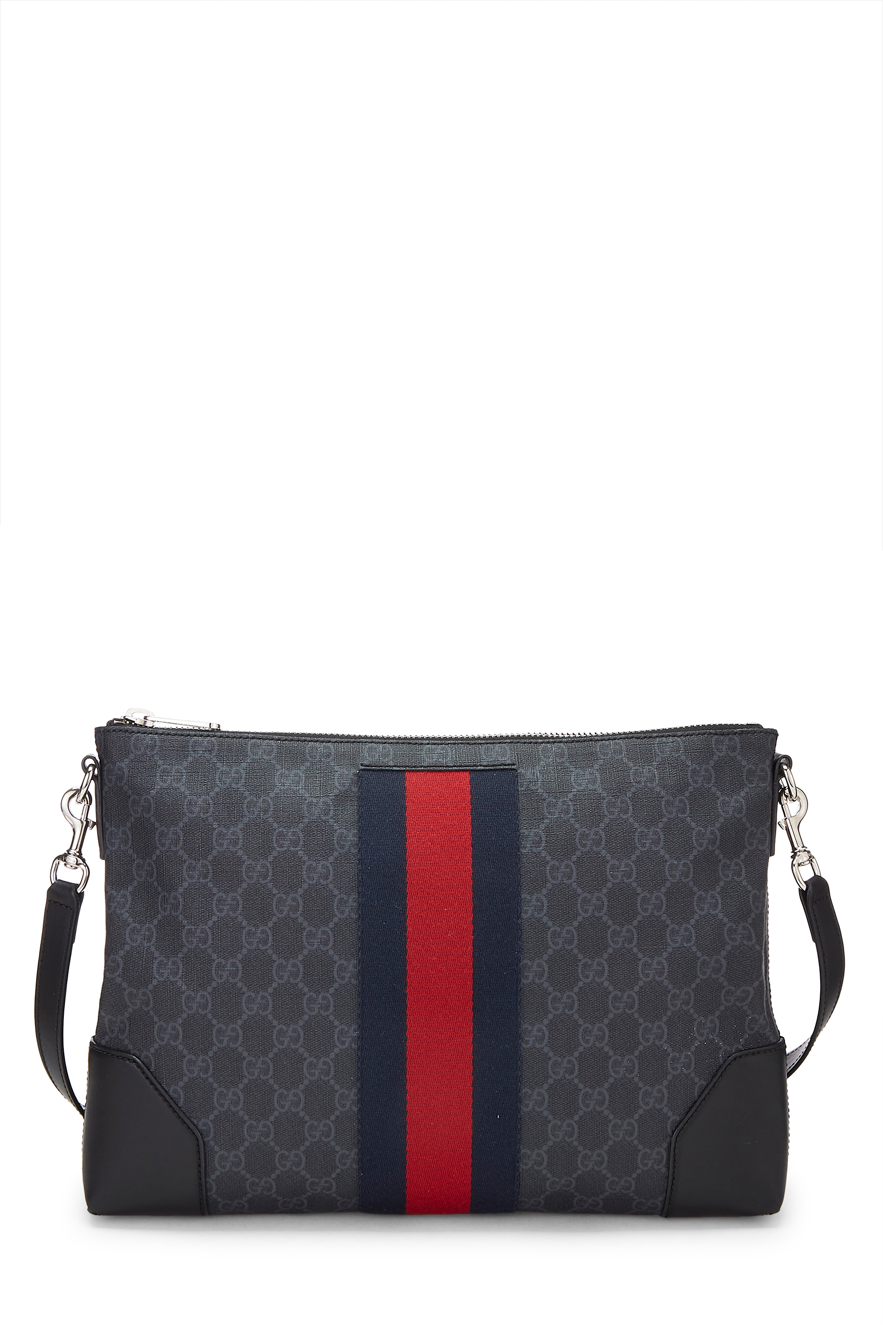 Women's Gucci Black GG Supreme Canvas Web Messenger in Black