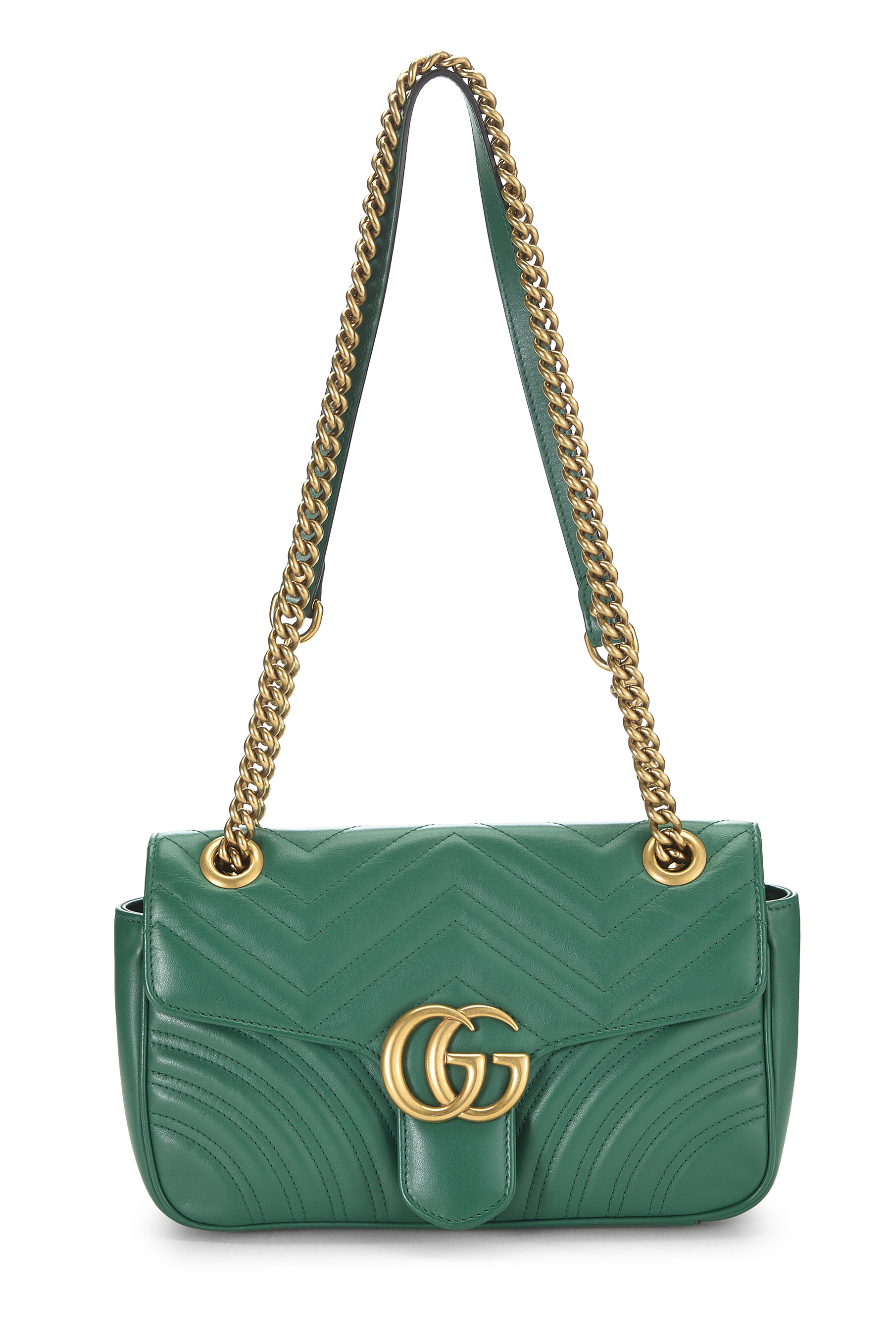 Women's Gucci Green Leather GG Marmont Shoulder Bag Small in Green Small