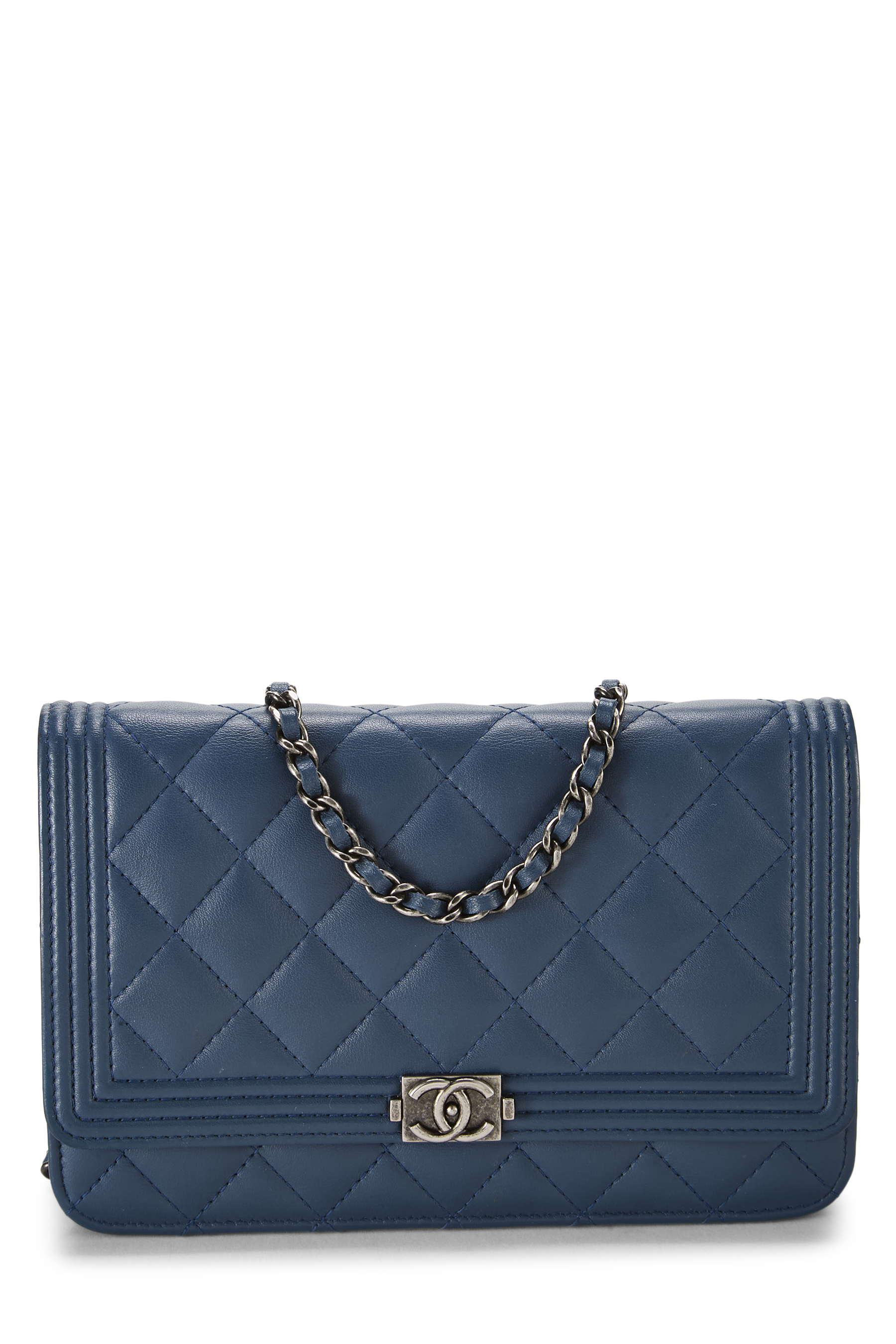 Women's Chanel Blue Quilted Lambskin Boy Wallet on Chain (WOC) in Blue
