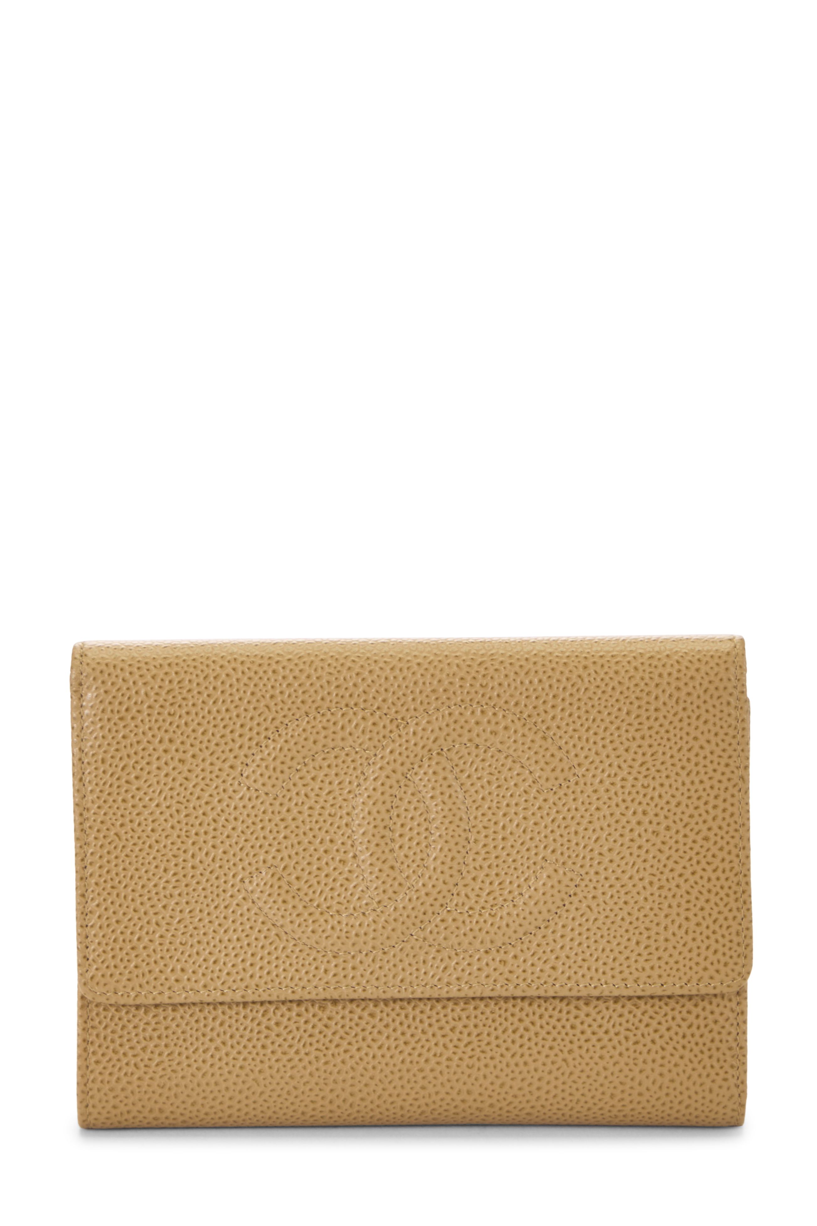 Women's Chanel Beige Caviar Timeless 'CC' Compact Wallet in Beige