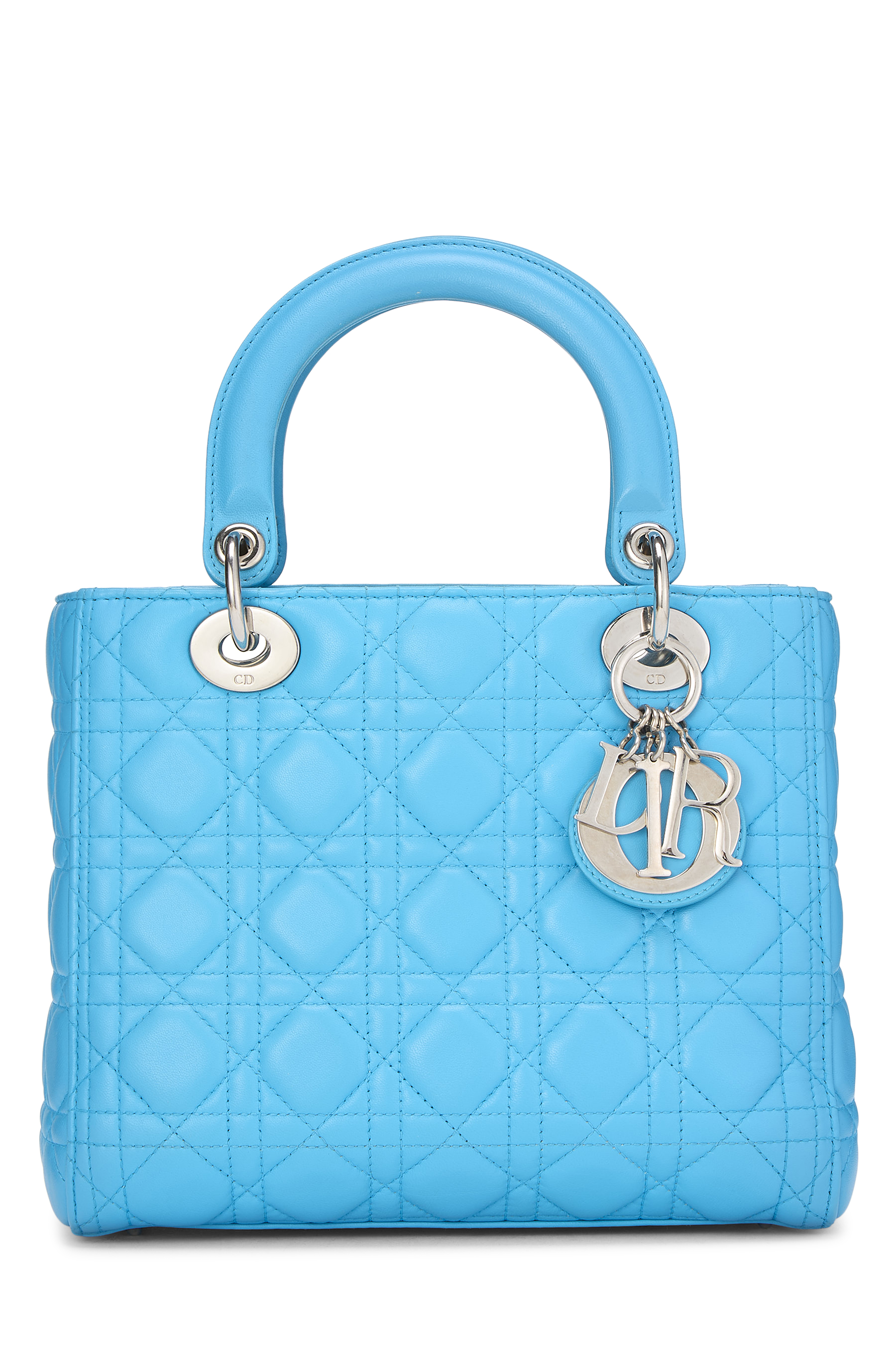 Women's Christian Dior Blue Cannage Quilted Lambskin Lady Dior Medium in Blue Medium
