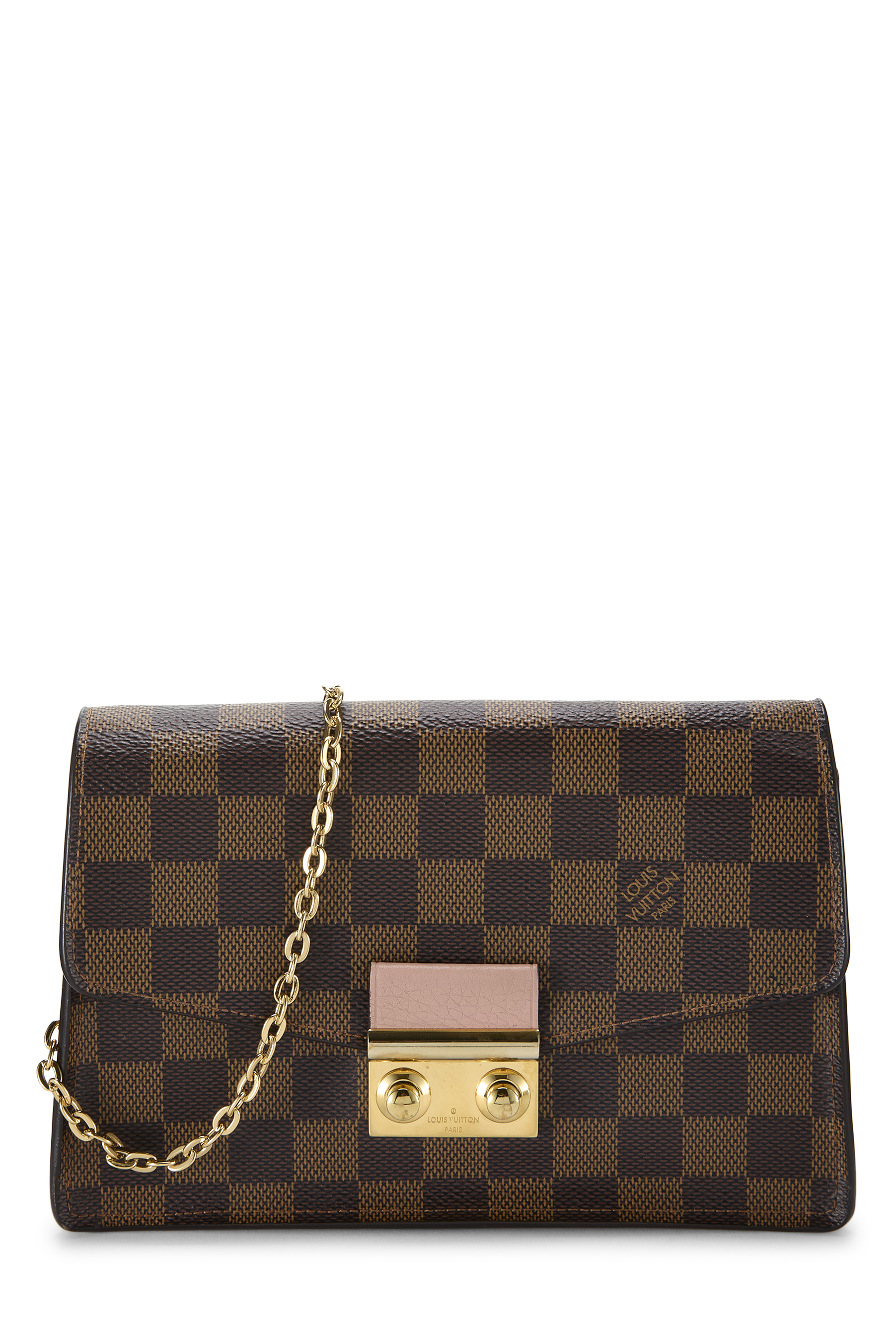 Women's Louis Vuitton Damier Ebene Croisette Wallet on Chain (WOC) PM in Pink PM