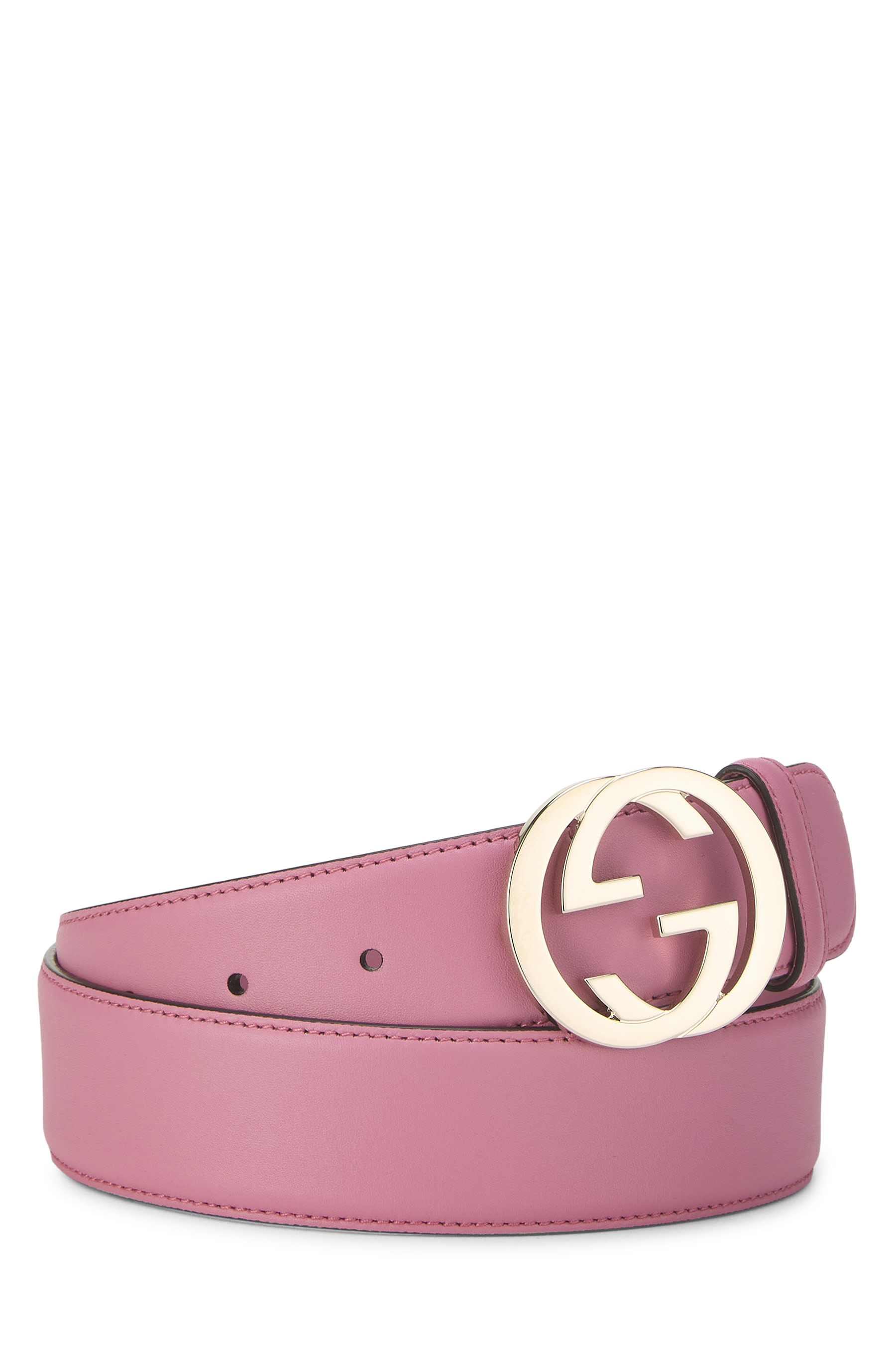 Women's Gucci Pink Leather Interlocking GG Belt 80 in Pink