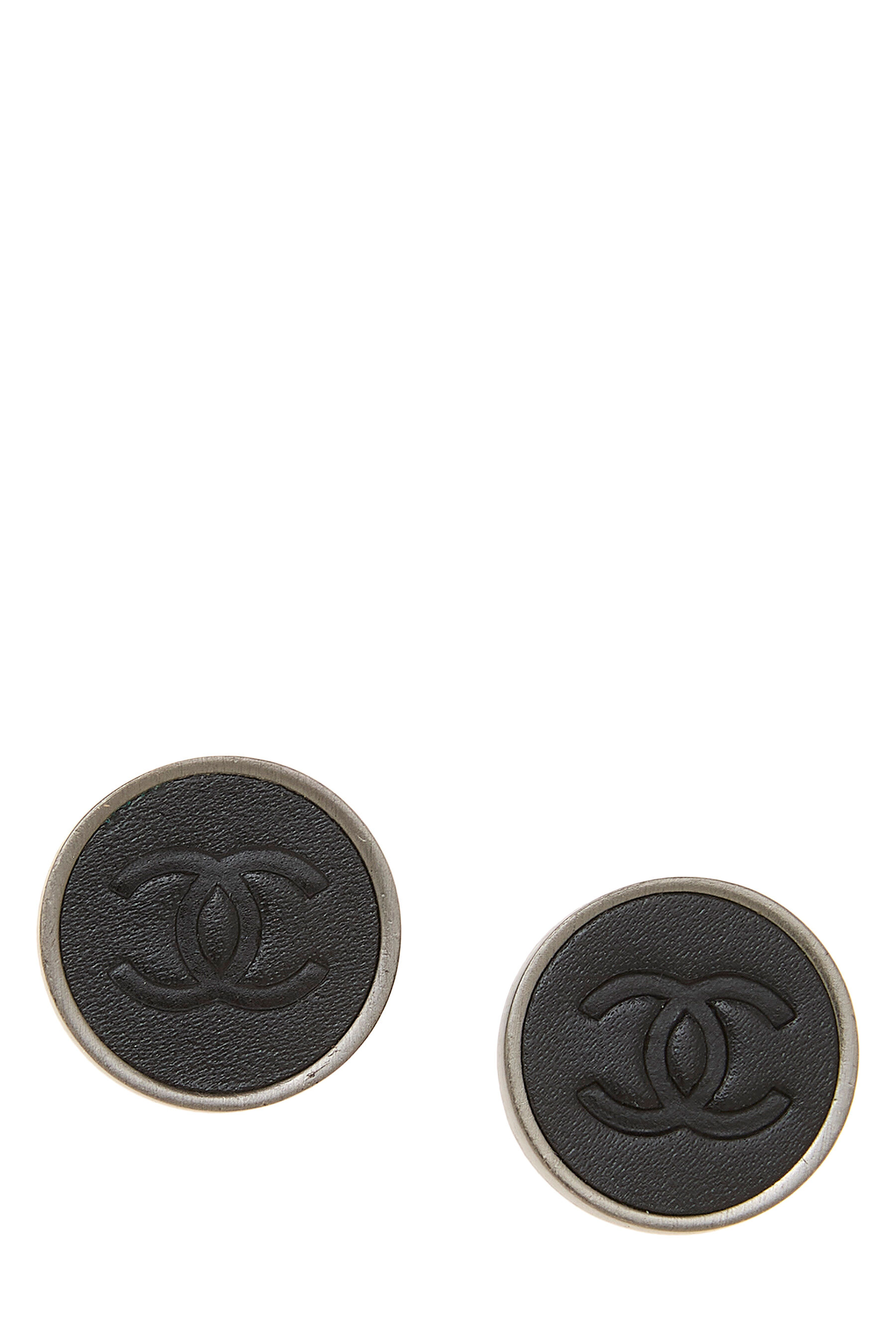 Women's Chanel Gunmetal 'CC' Round Earrings in Black