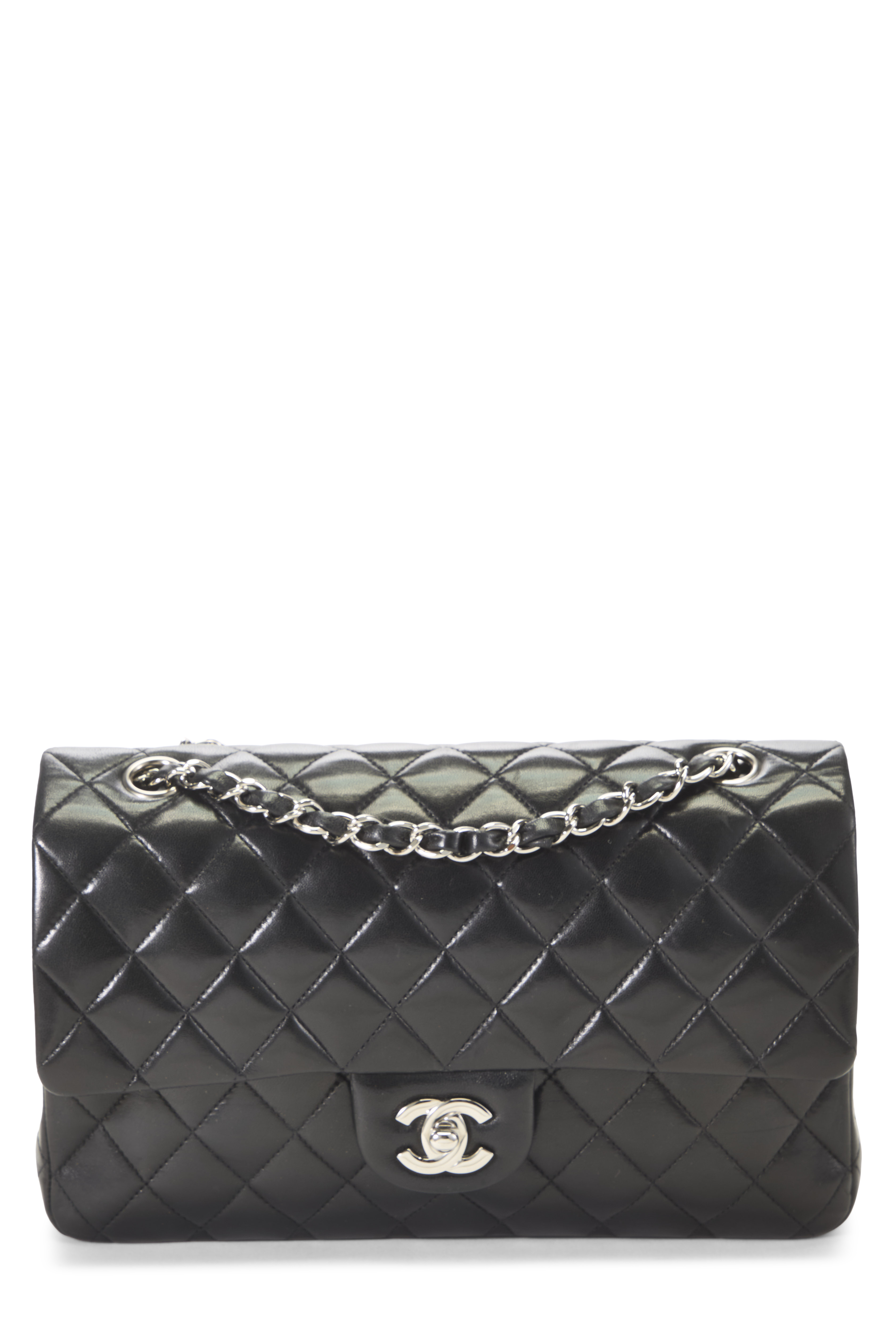 Women's Chanel Black Quilted Lambskin Classic Double Flap Medium in Black 10"