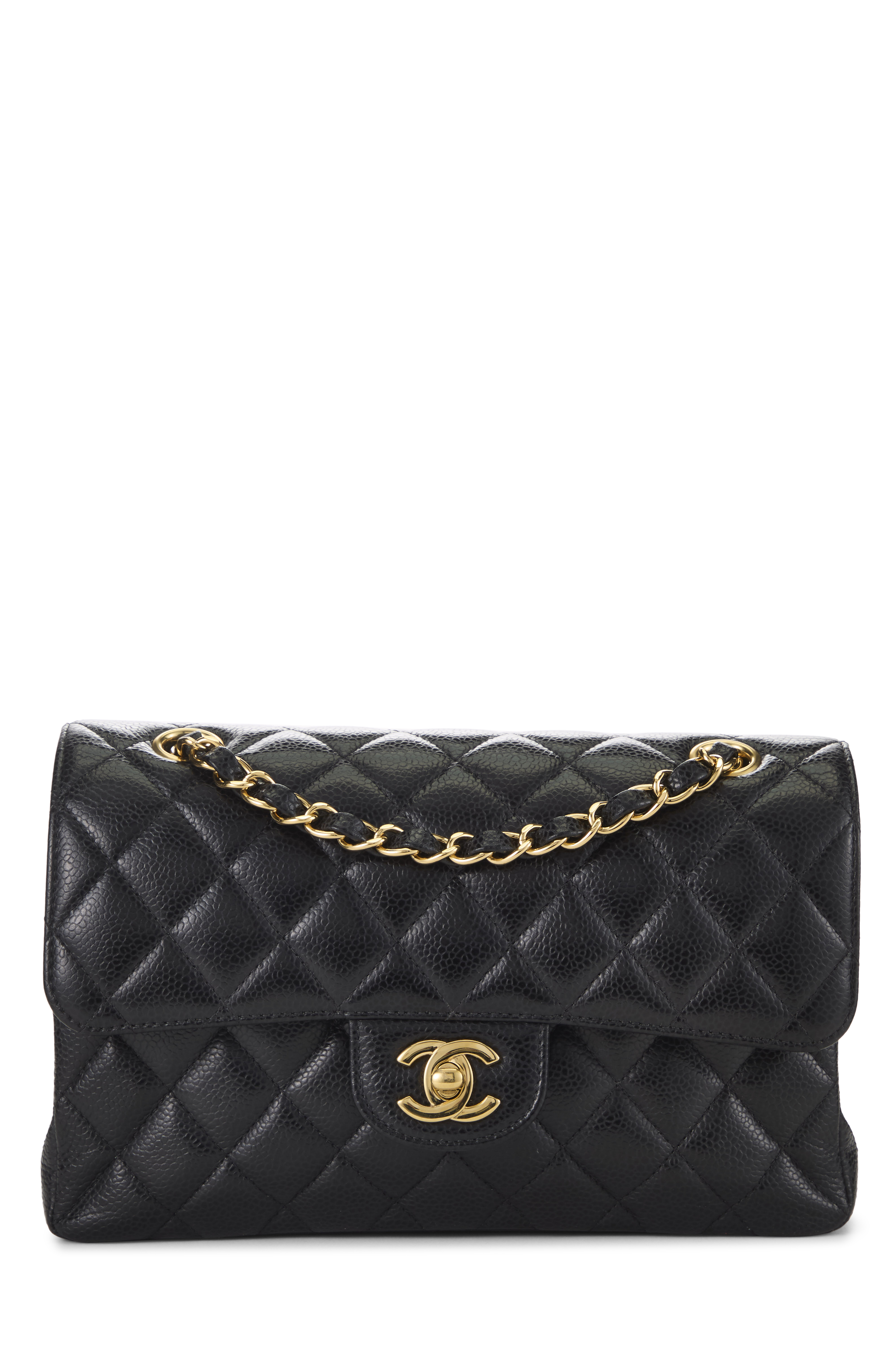Women's Chanel Black Quilted Caviar Classic Double Flap Small in Black 9"