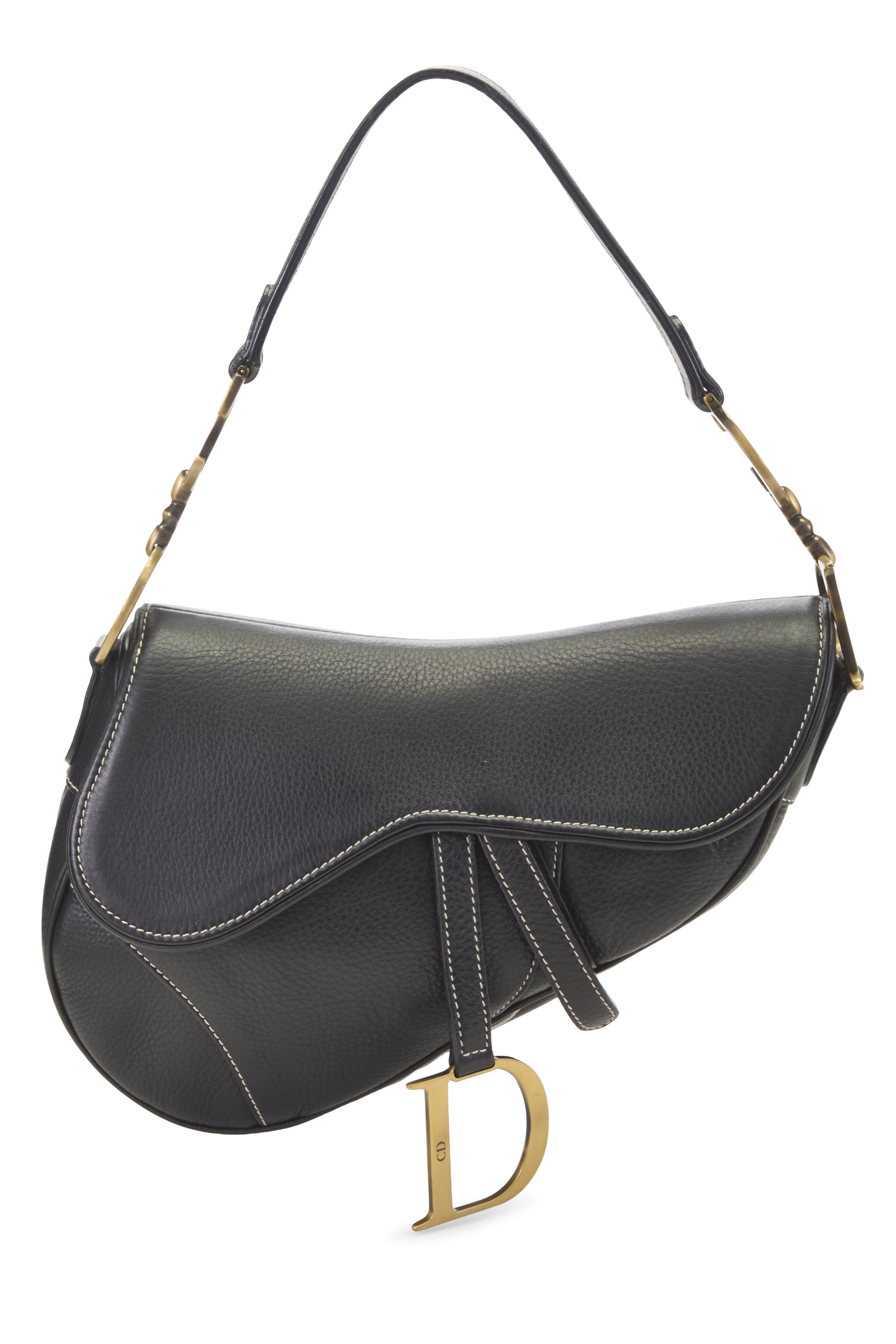 Women's Christian Dior Black Leather Saddle Bag in Black