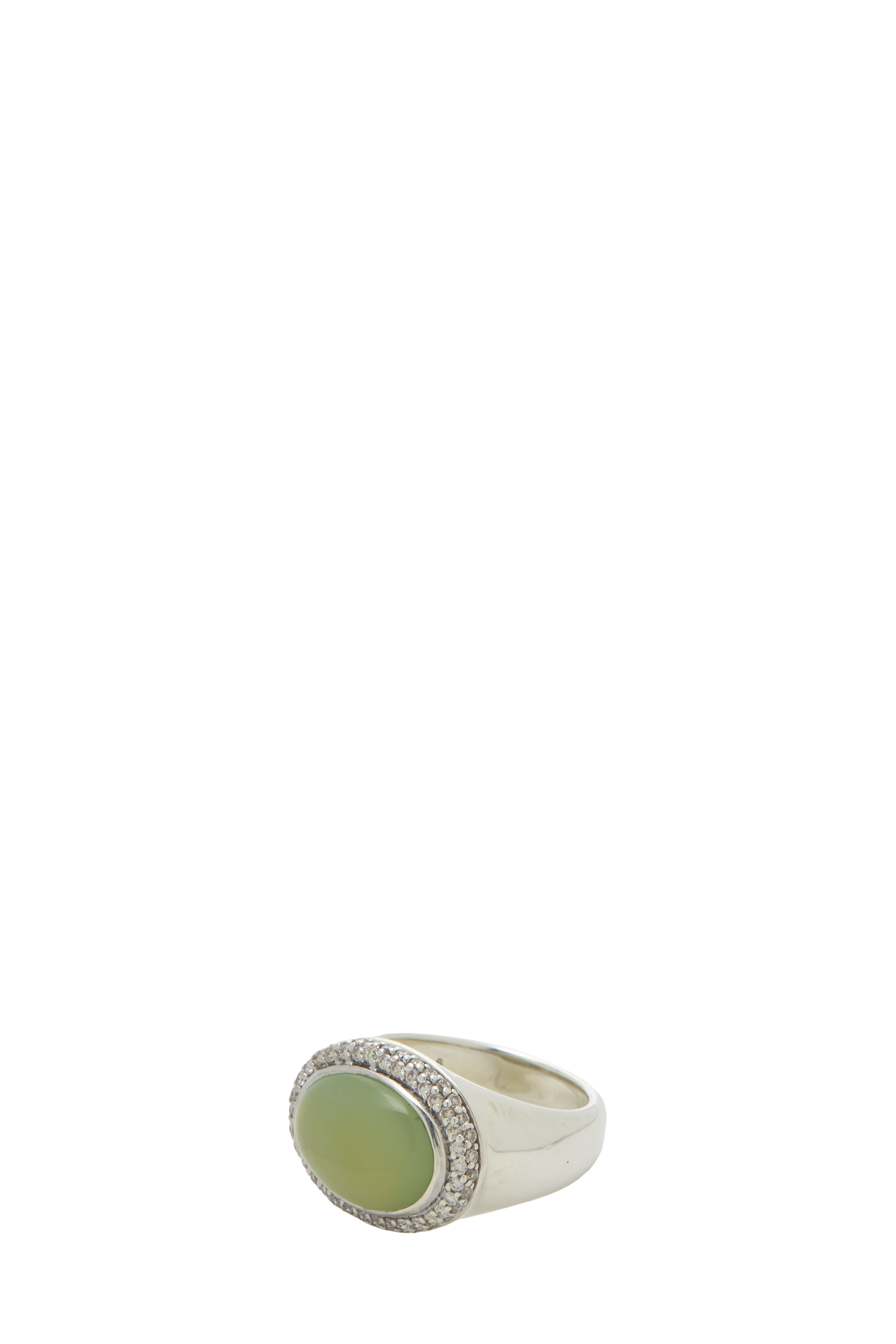 Women's David Yurman Green Sterling Silver Chalcedony and Diamond Signature Oval Ring in Green