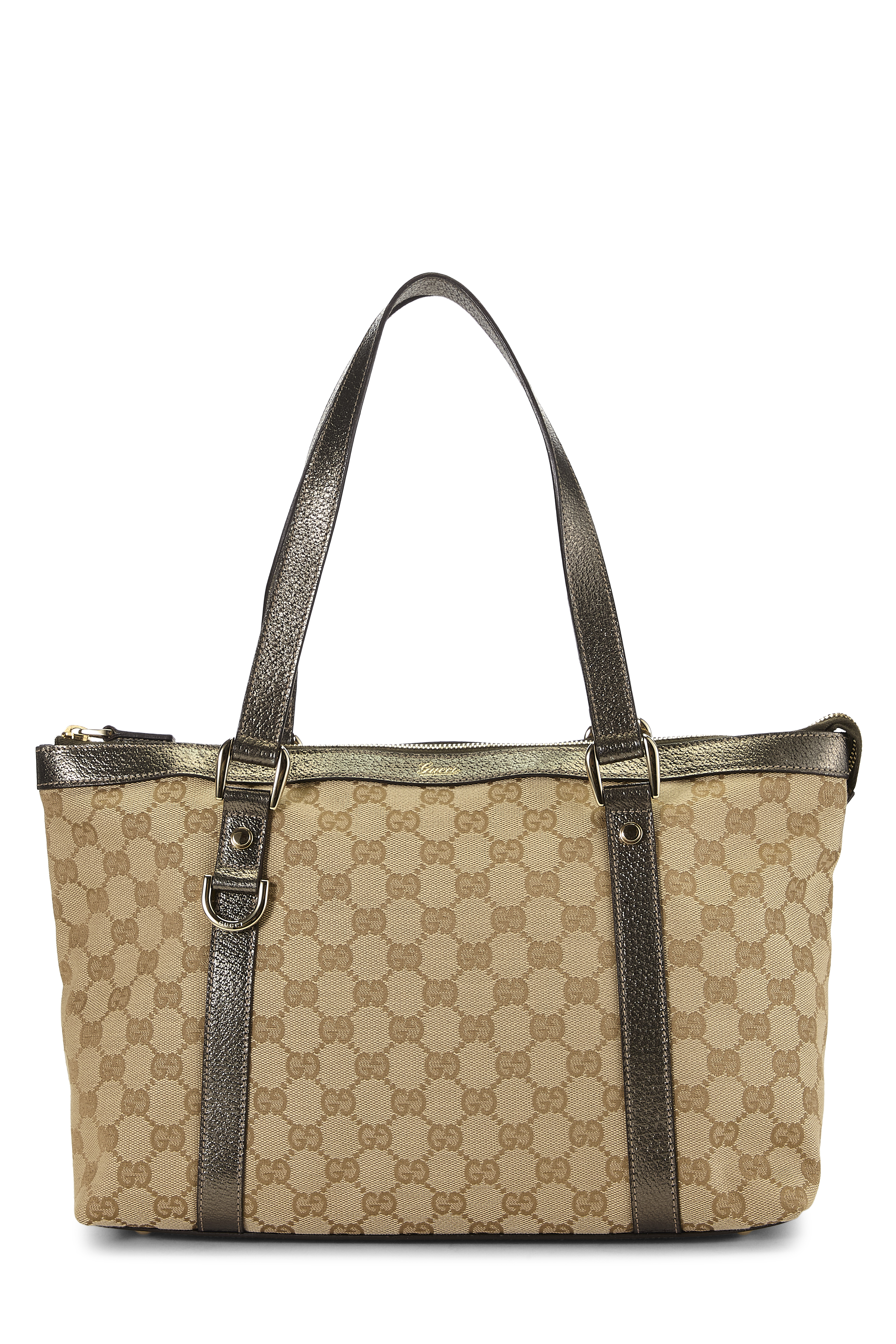 Women's Gucci Gold Original GG Canvas Abbey Zip Tote in Gold